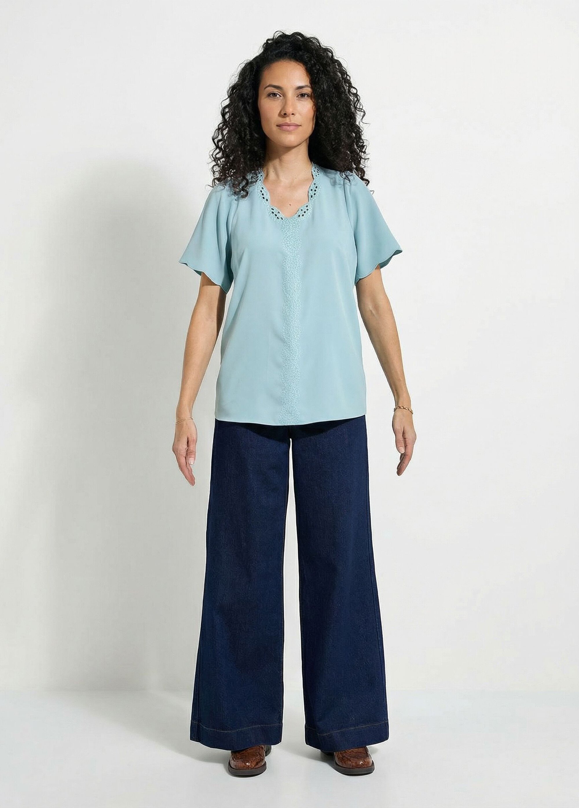 Tunique longue brodée manches courtes unie Femme OPALINE CELESTINE SF1