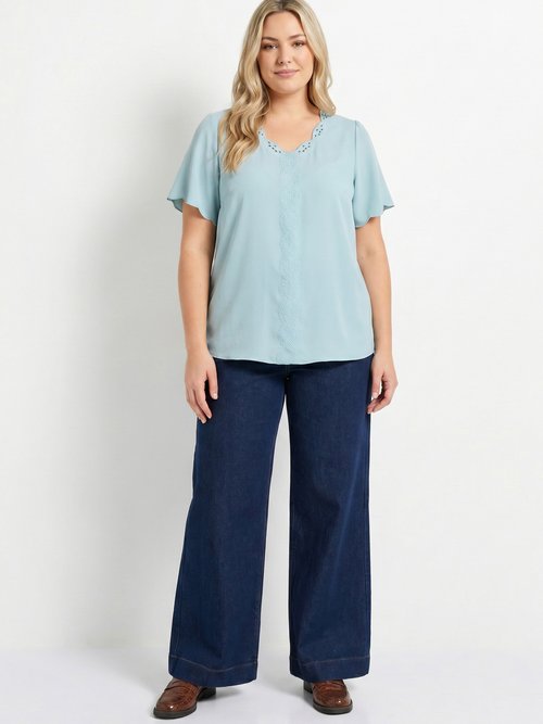 Tunique longue brodée manches courtes unie Femme Grande Taille OPALINE CELESTINE SI1