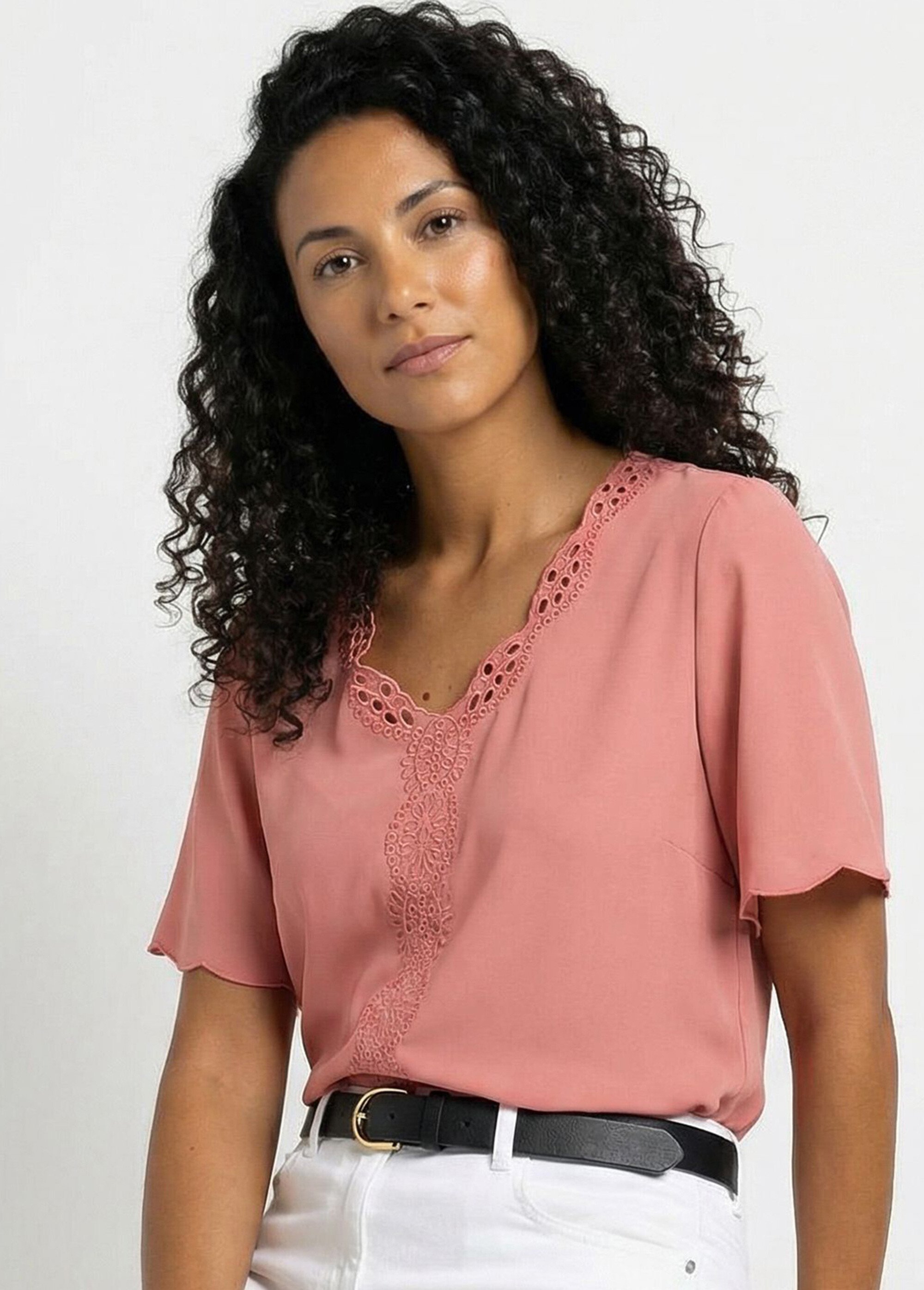 Tunique longue brodée manches courtes unie Femme TERACOTTA CELESTINE MV1