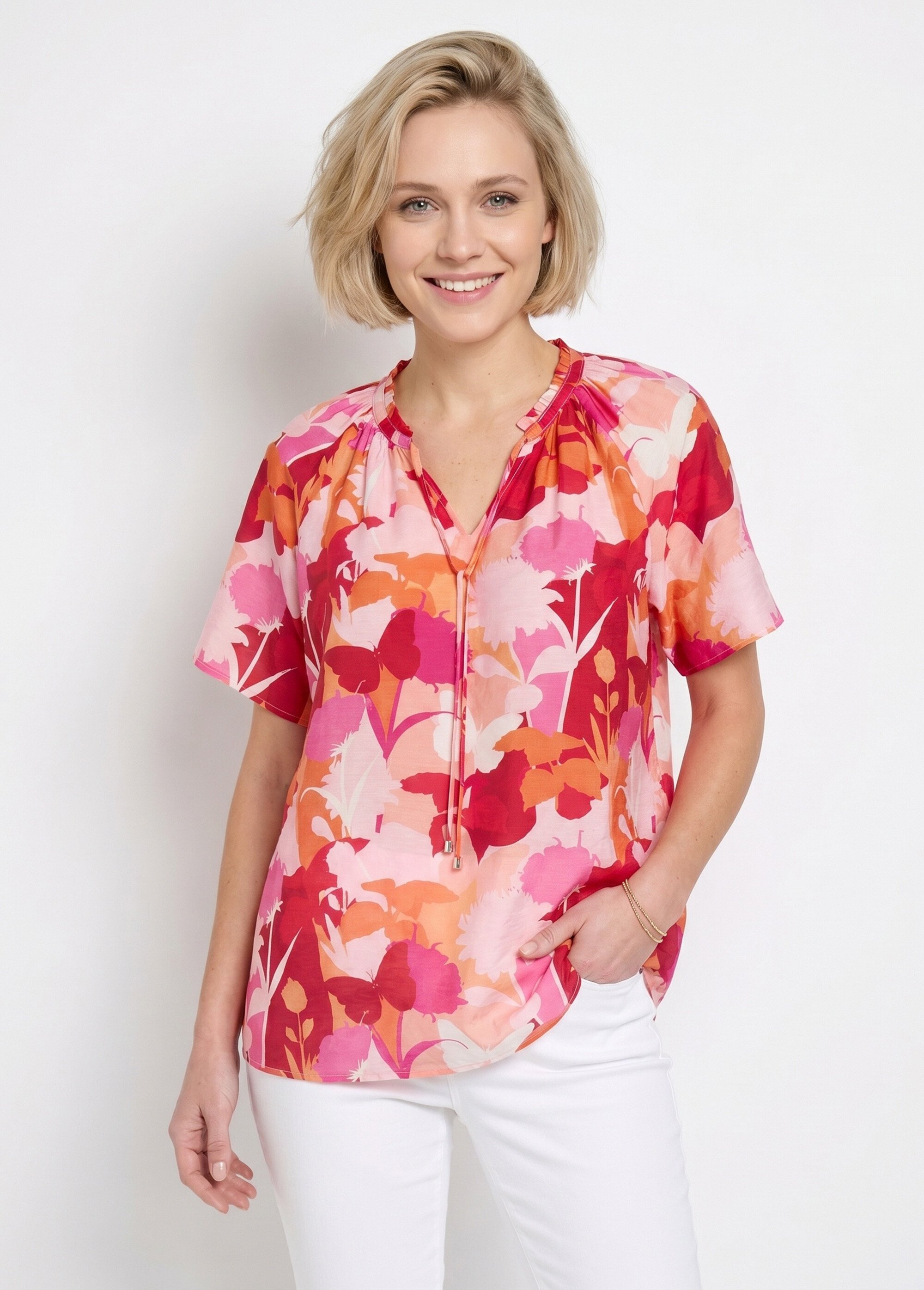 Tunique longue voile fleuri col V volanté Femme ROSE ET ROUGE CAMINI FA1