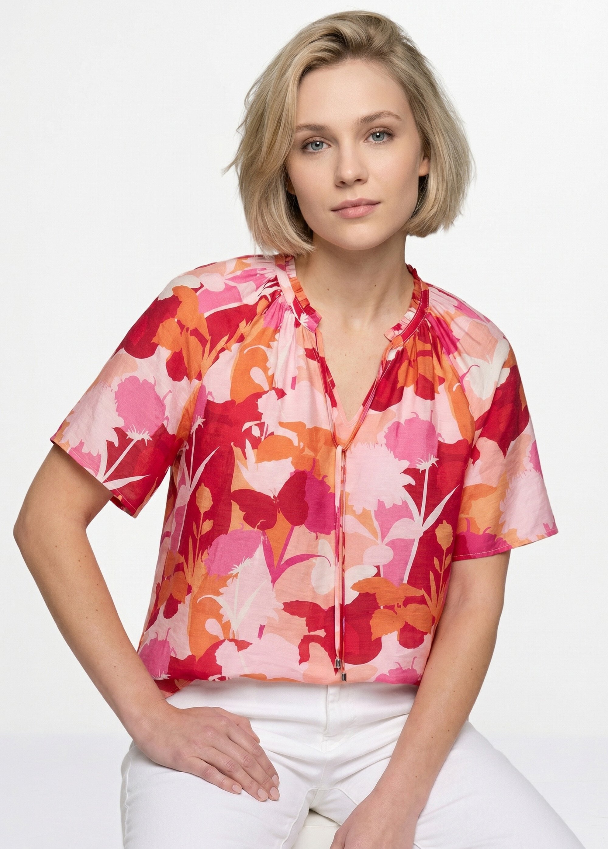 Tunique longue voile fleuri col V volanté Femme ROSE ET ROUGE CAMINI MV1