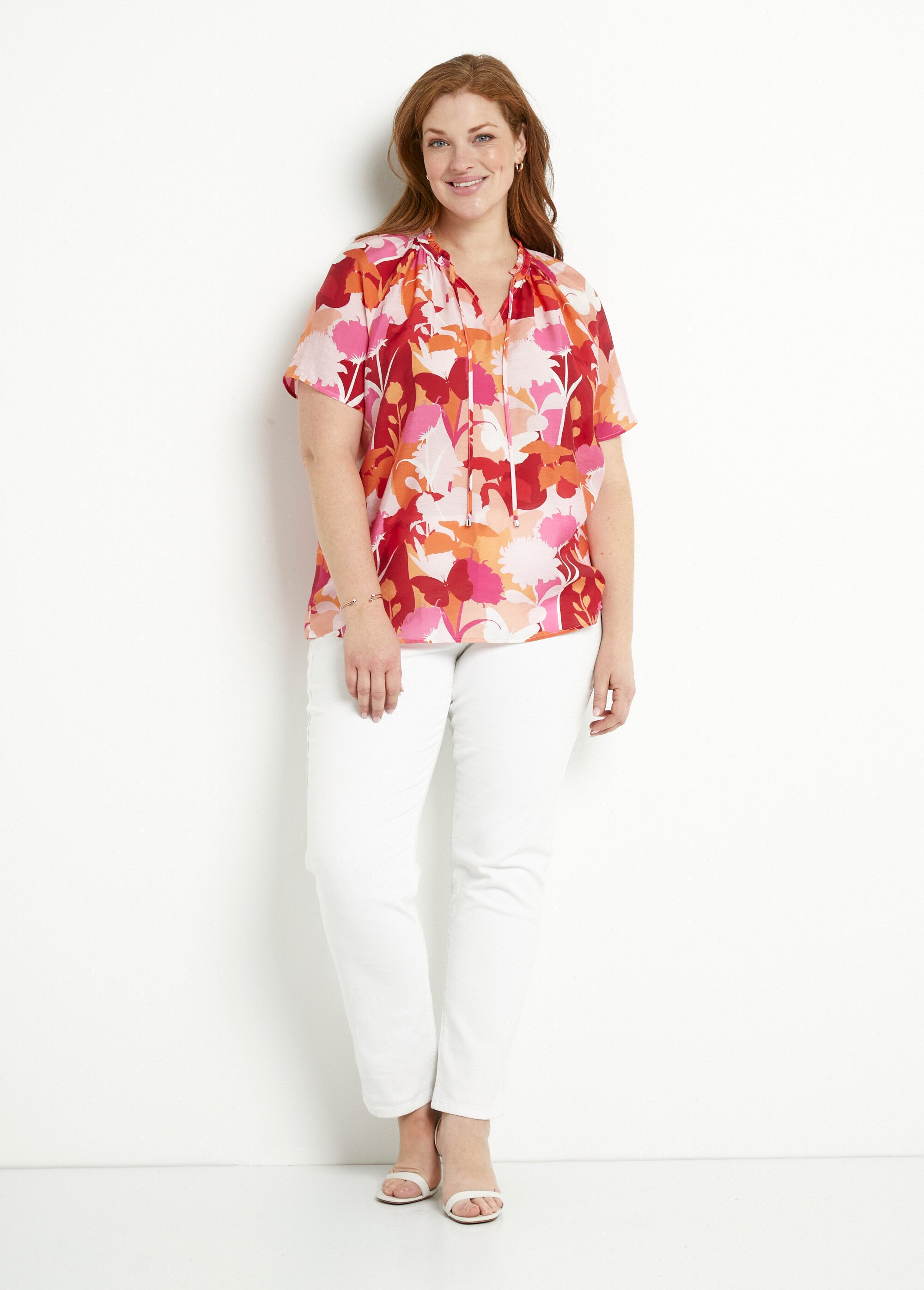 Tunique longue voile fleuri col V volanté Afibel