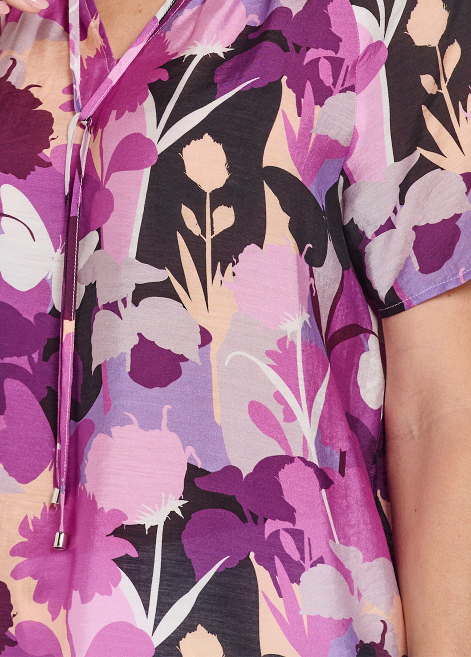 Tunique longue voile fleuri col V volanté