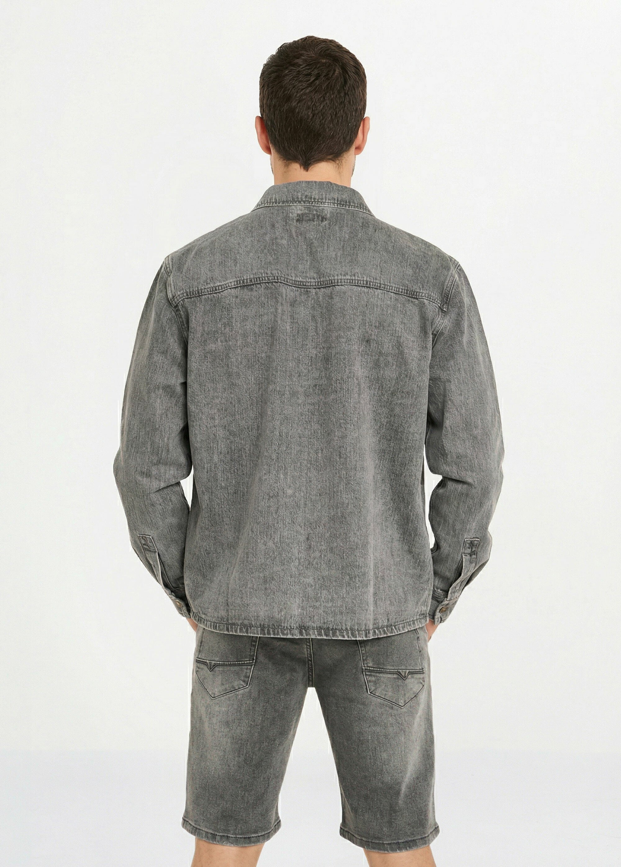 Veste en toile denim épaisse, délavée Homme Gris LYSJF024 DO1