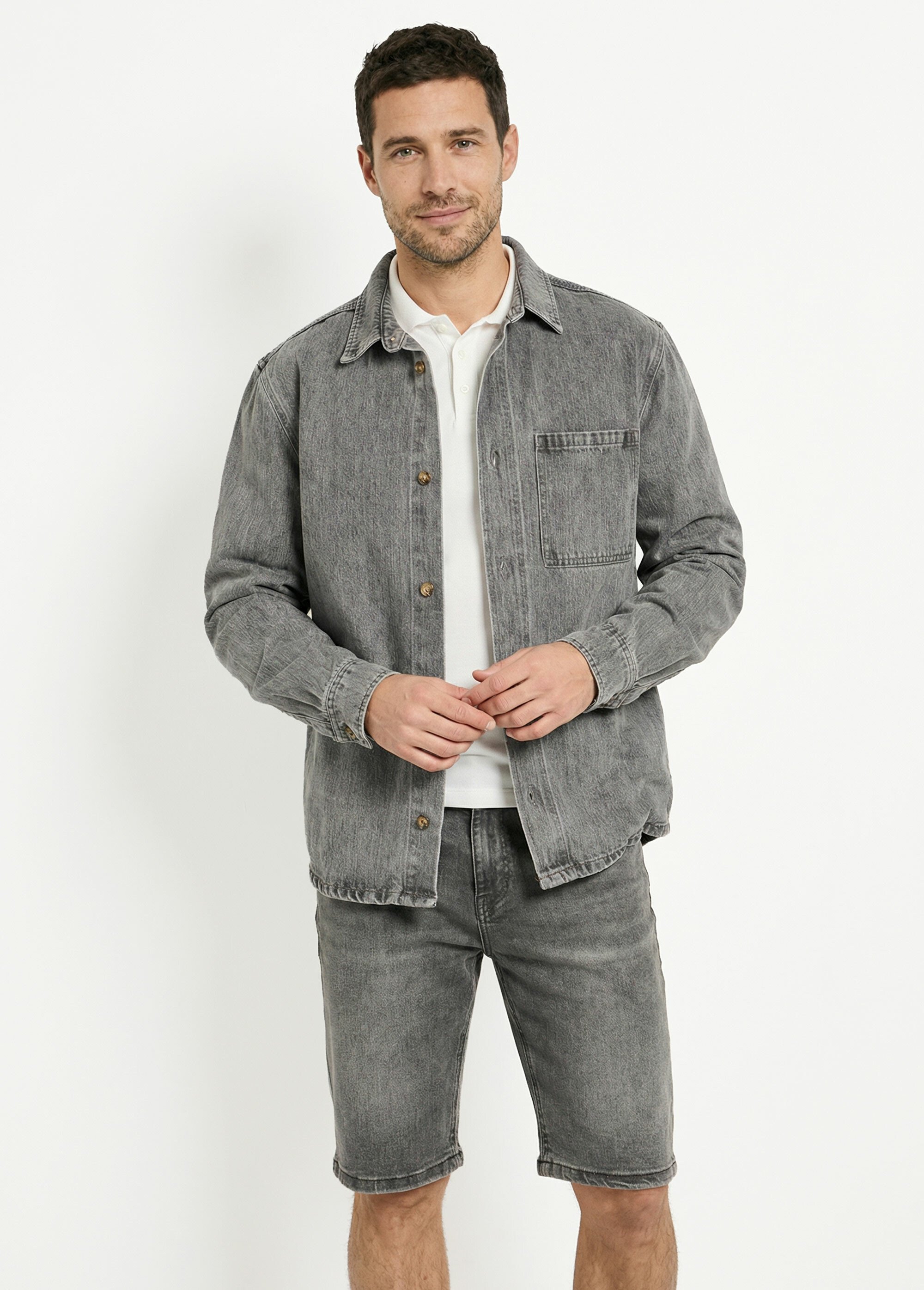 Veste en toile denim épaisse, délavée Homme Gris LYSJF024 FA1