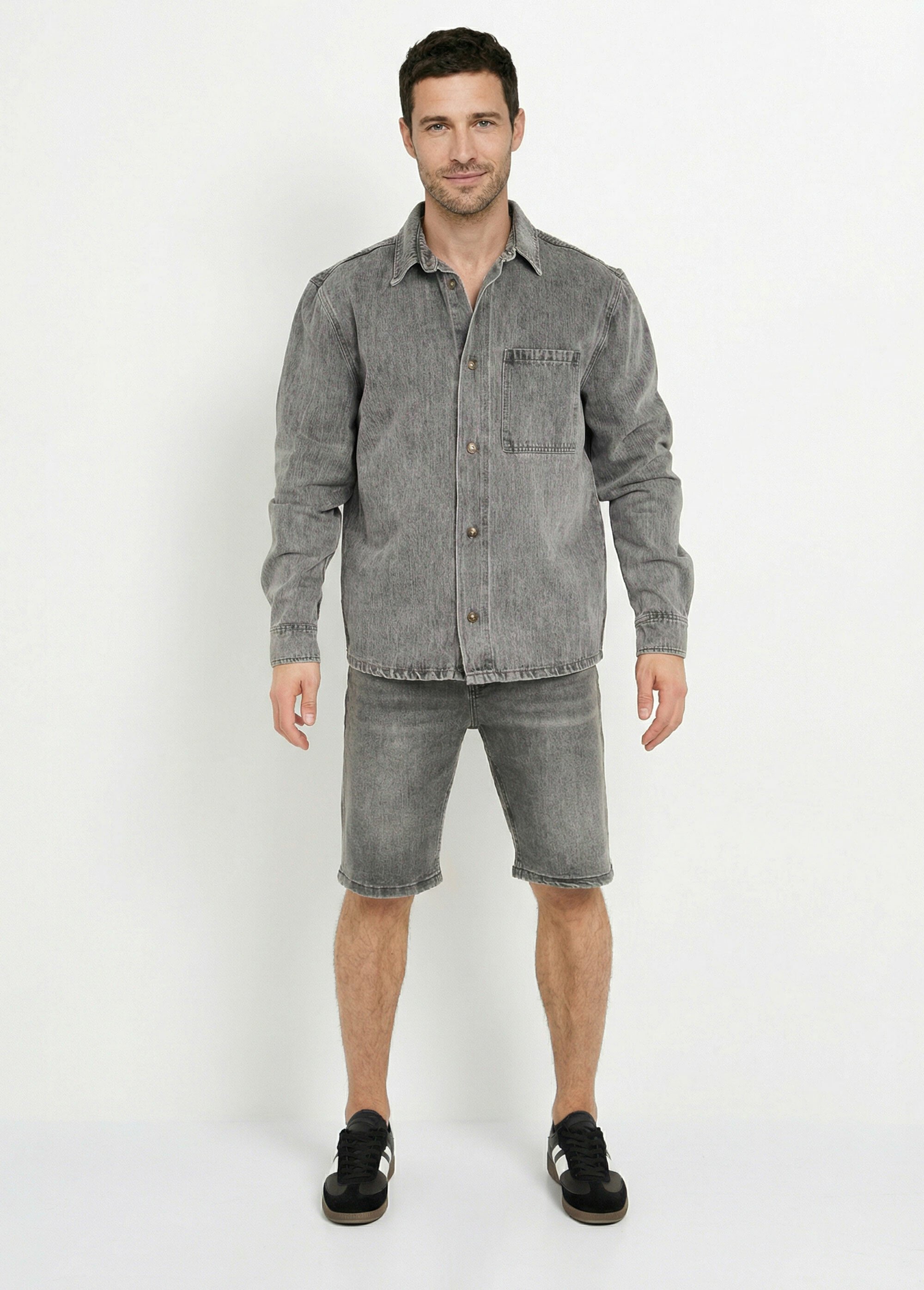 Veste en toile denim épaisse, délavée Homme Gris LYSJF024 SF1