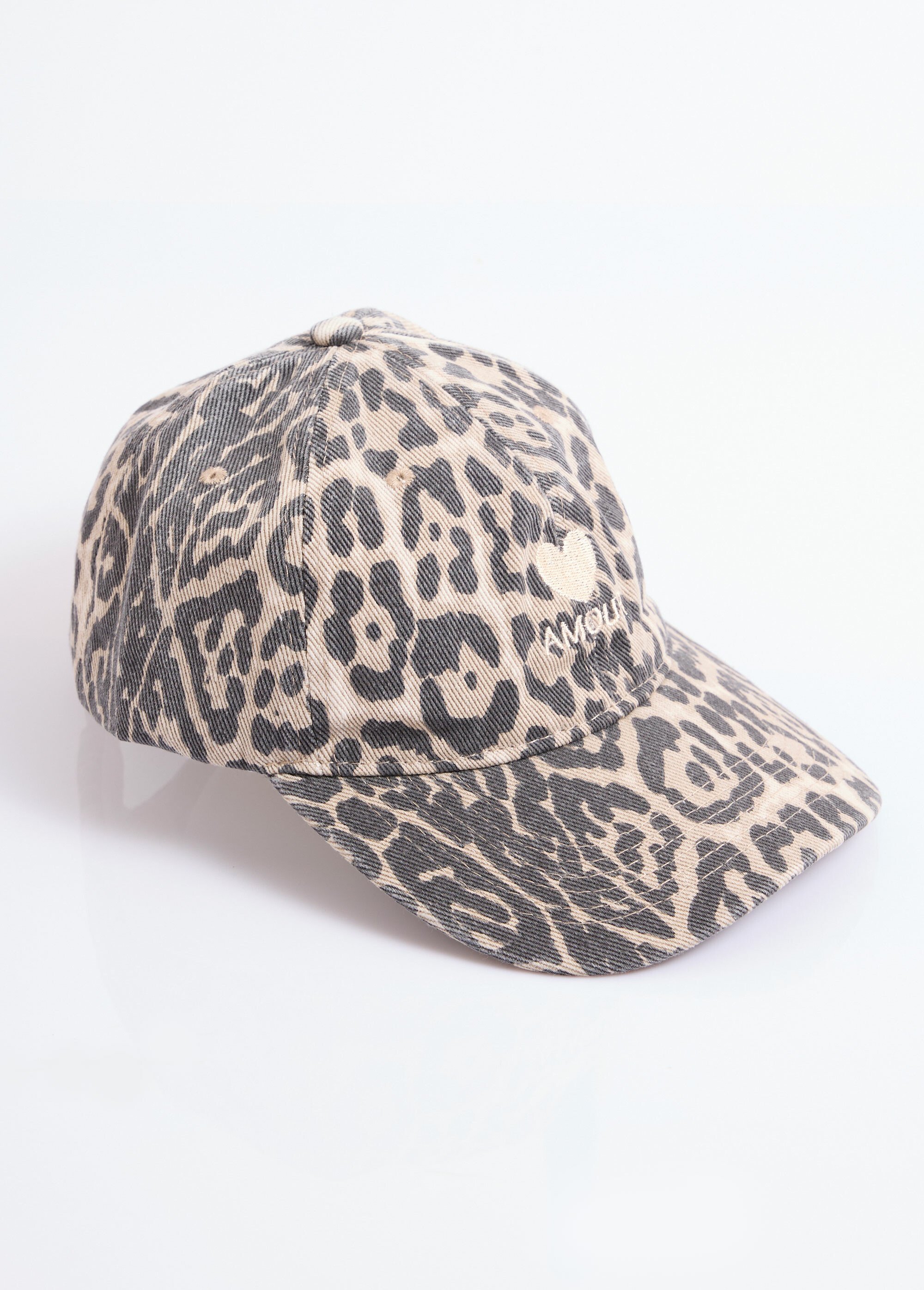 Casquette en denim léopard + coeur brodé Femme Beige JUBCAS006 FA1