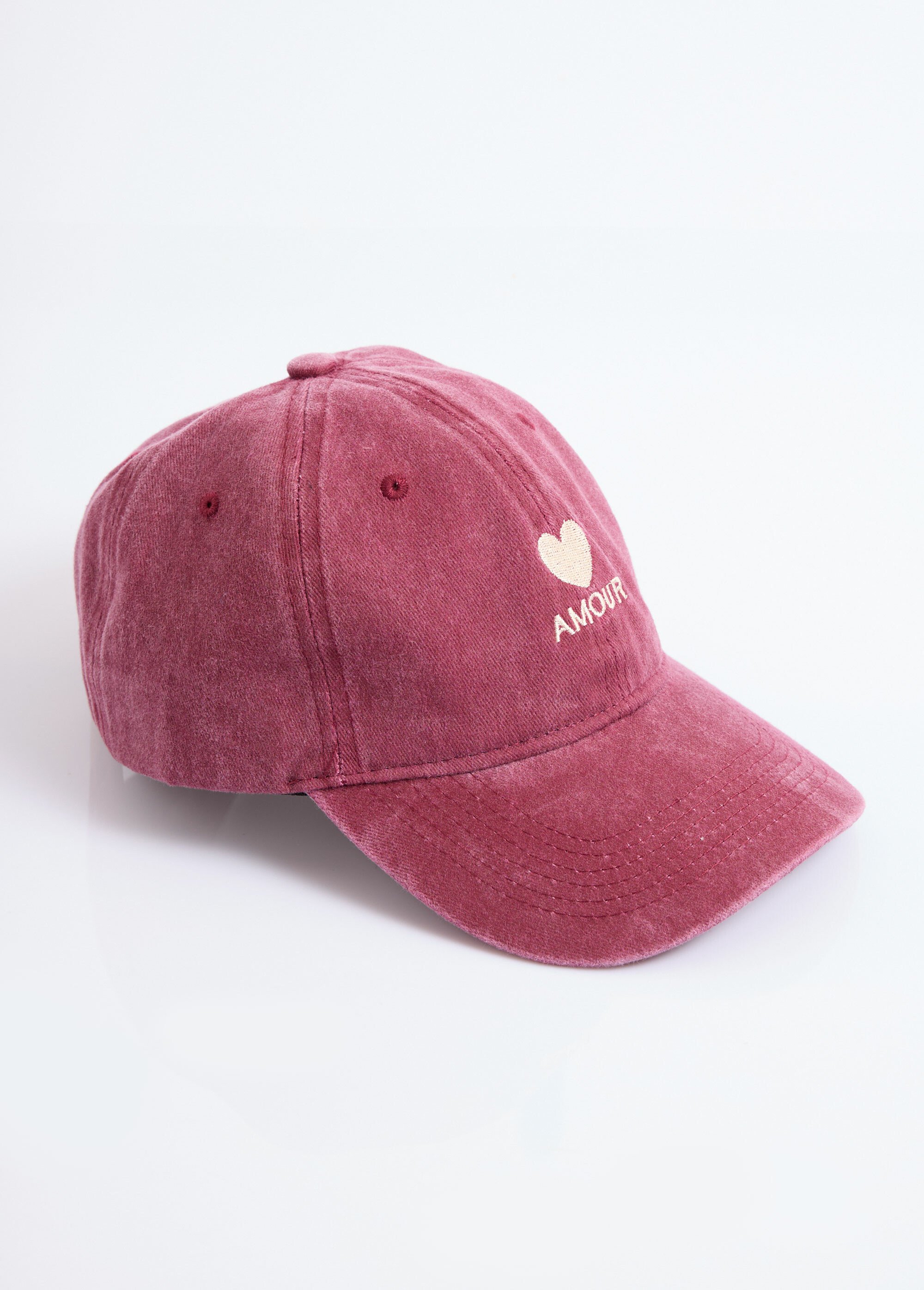 Casquette en denim used, broderie cœur Femme Rouge JUBCAS002 FA1