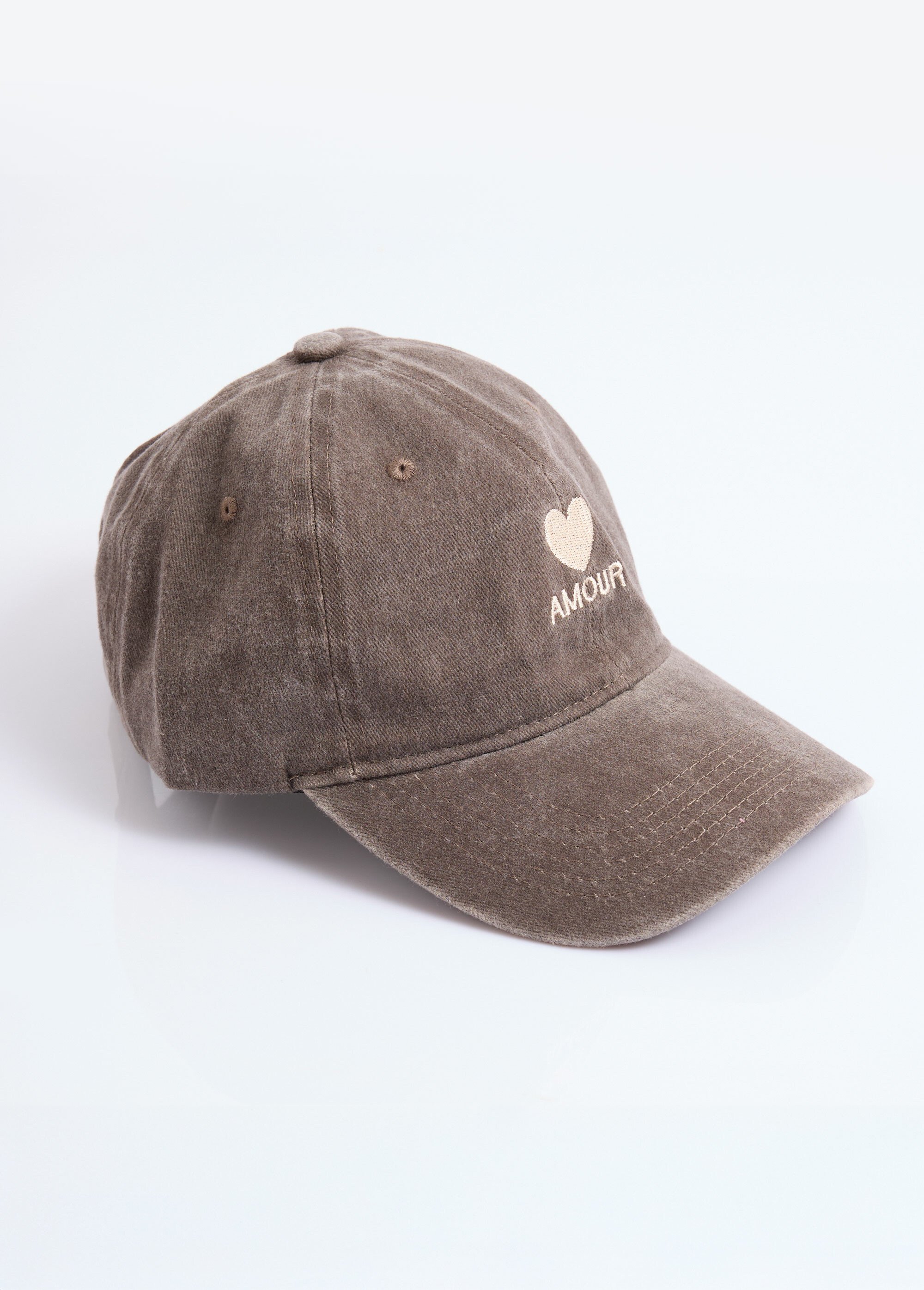 Casquette en denim used, broderie cœur Femme Marron JUBCAS002 FA1