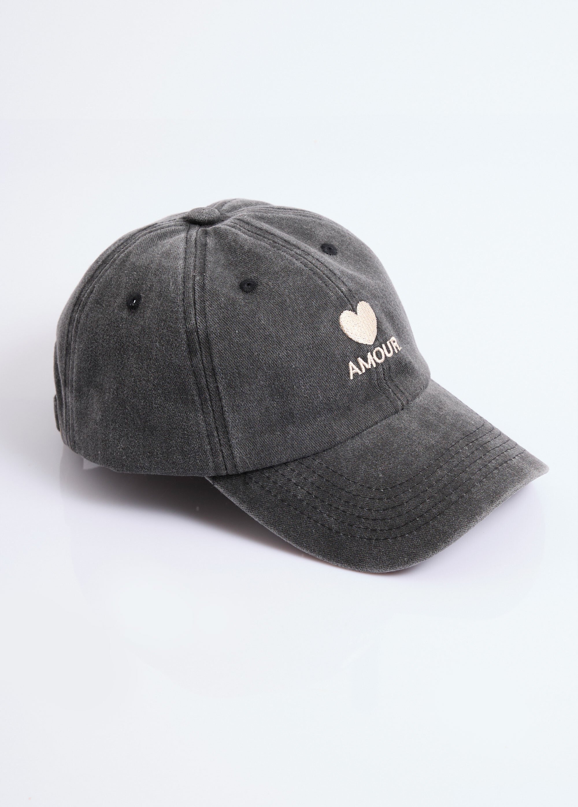 Casquette en denim used, broderie cœur Femme Gris JUBCAS002 FA1