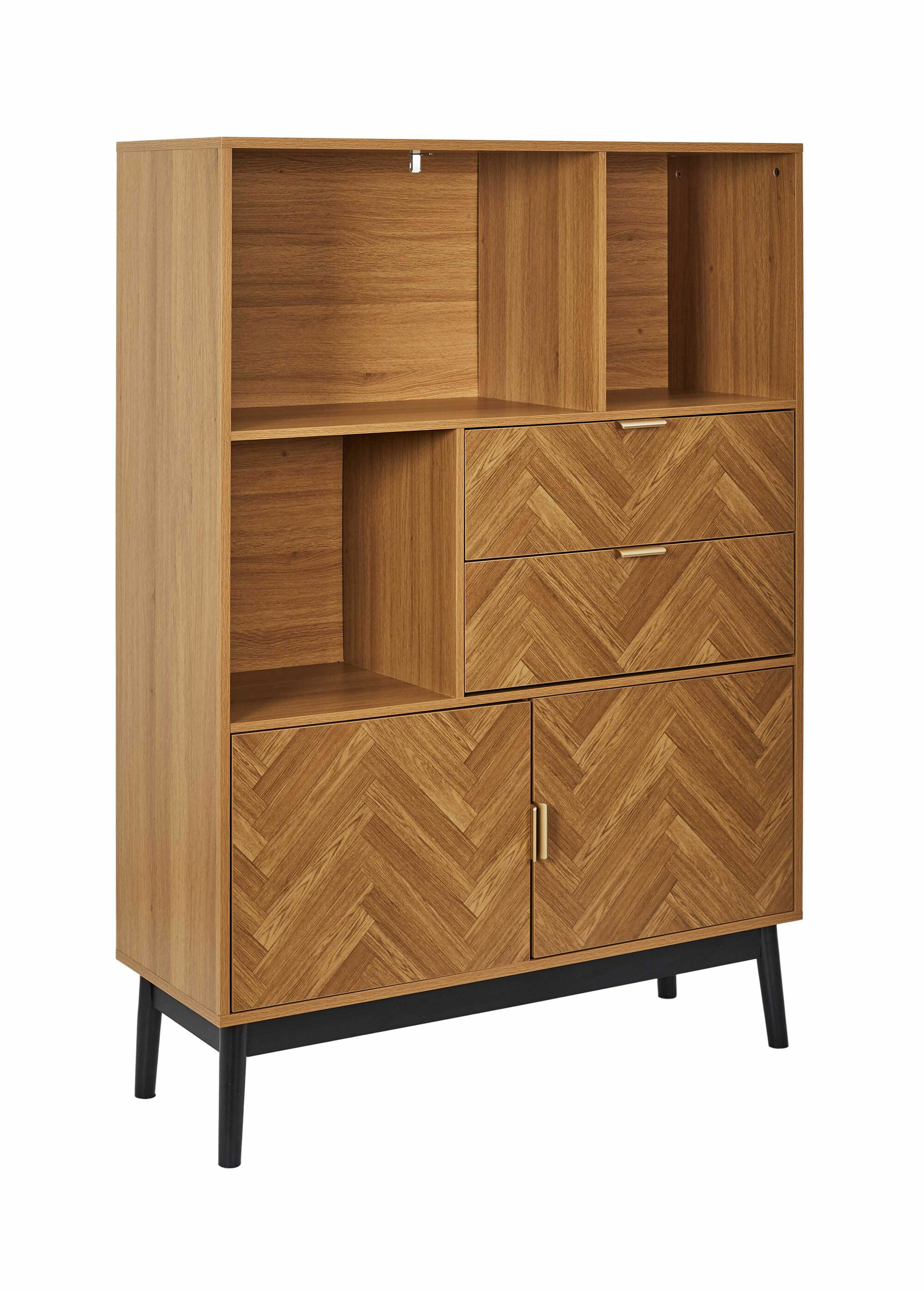 Bibiliothèque en bois façon chevrons MARRON CMP-HD0304 FA1