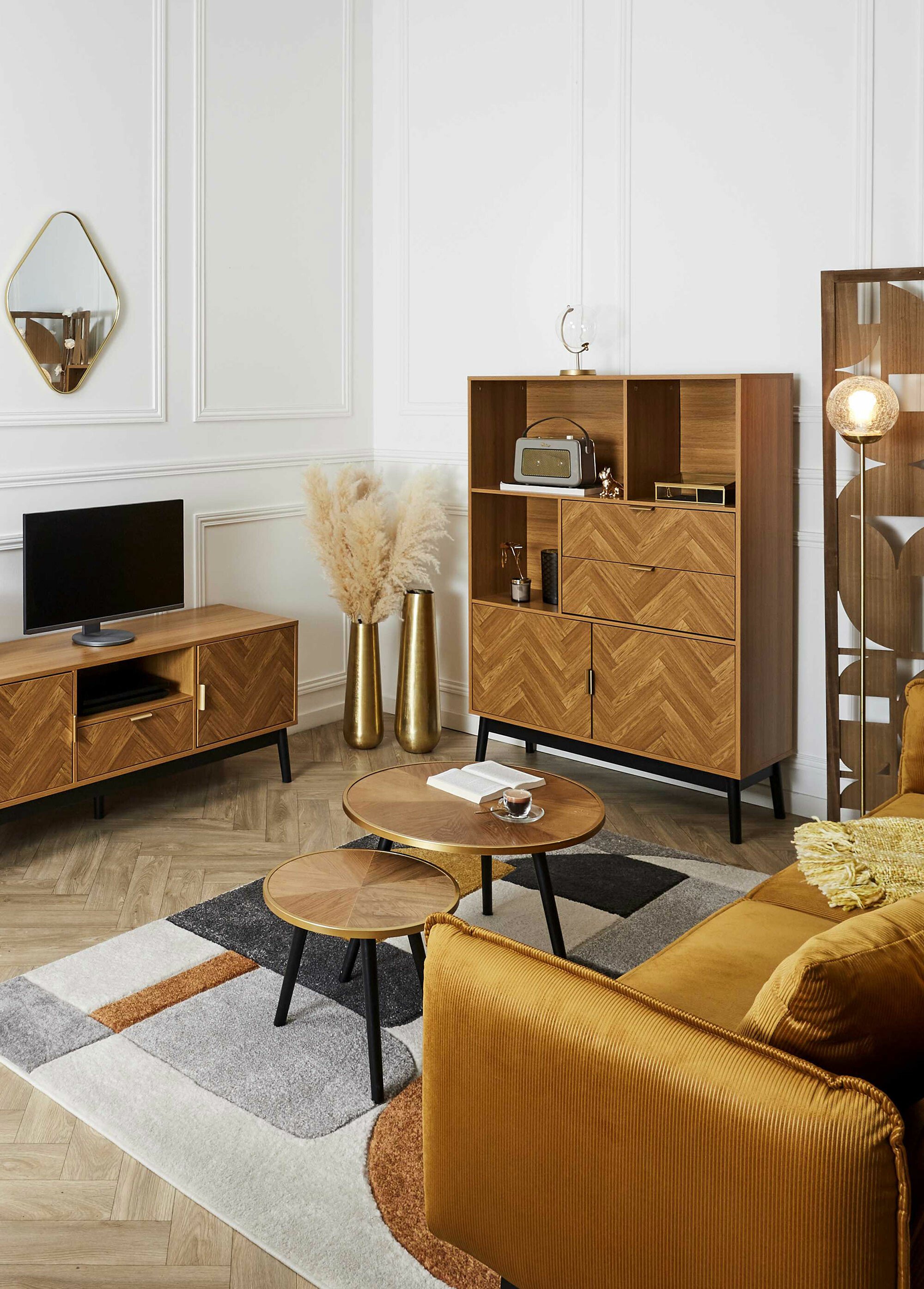 Bibiliothèque en bois façon chevrons MARRON CMP-HD0304 SI1