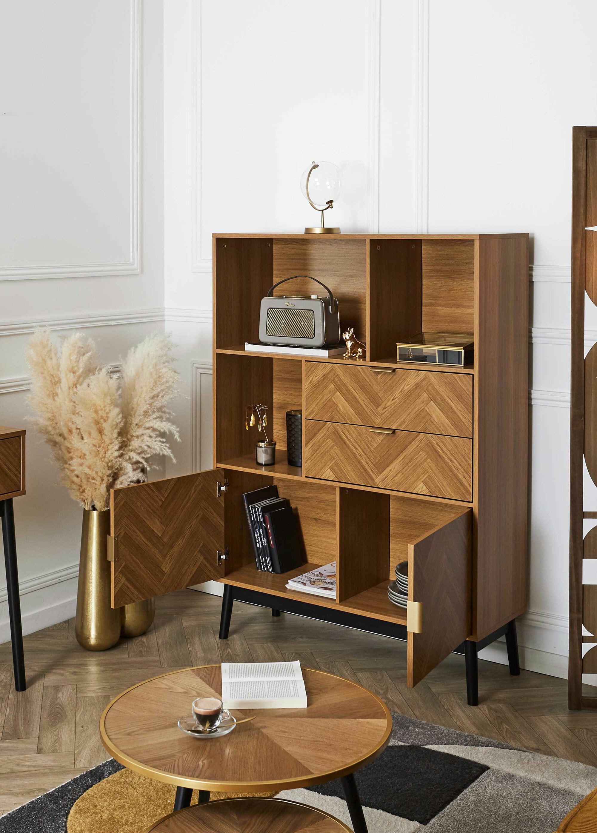 Bibiliothèque en bois façon chevrons MARRON CMP-HD0304 SI2