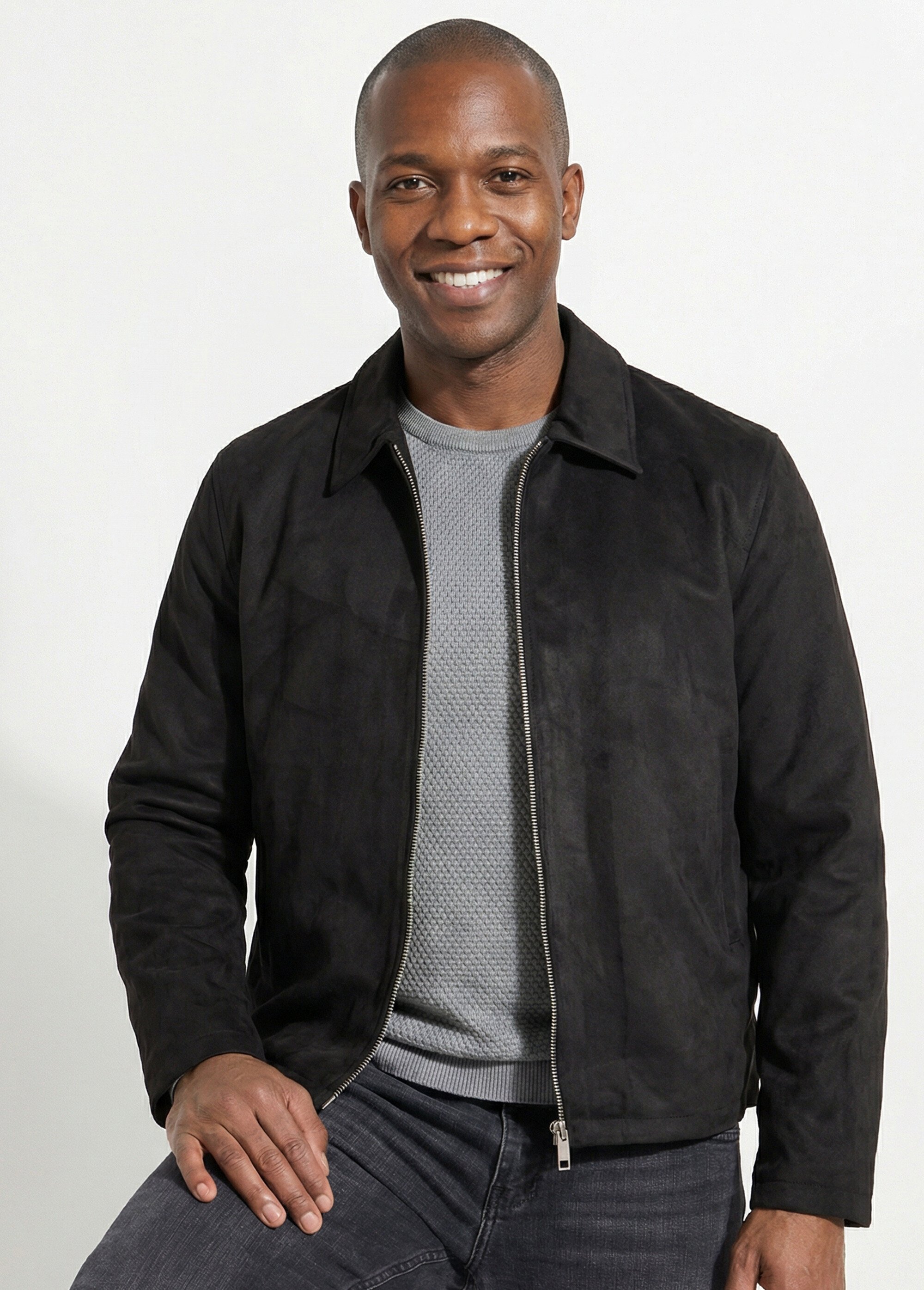 Blouson court zippé en suédine Homme Noir FRIQQ529N90 MV1