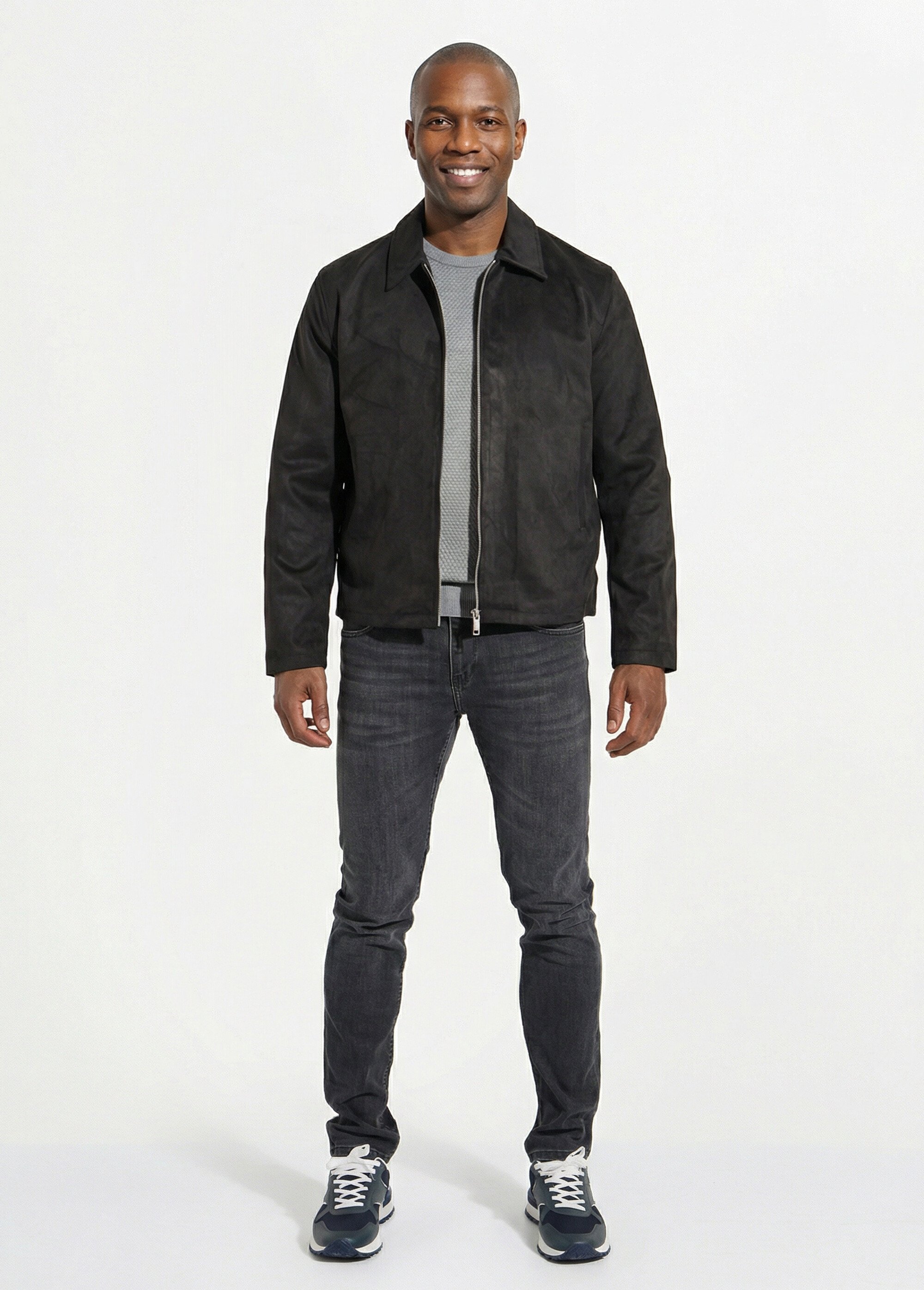 Blouson court zippé en suédine Homme Noir FRIQQ529N90 SF1