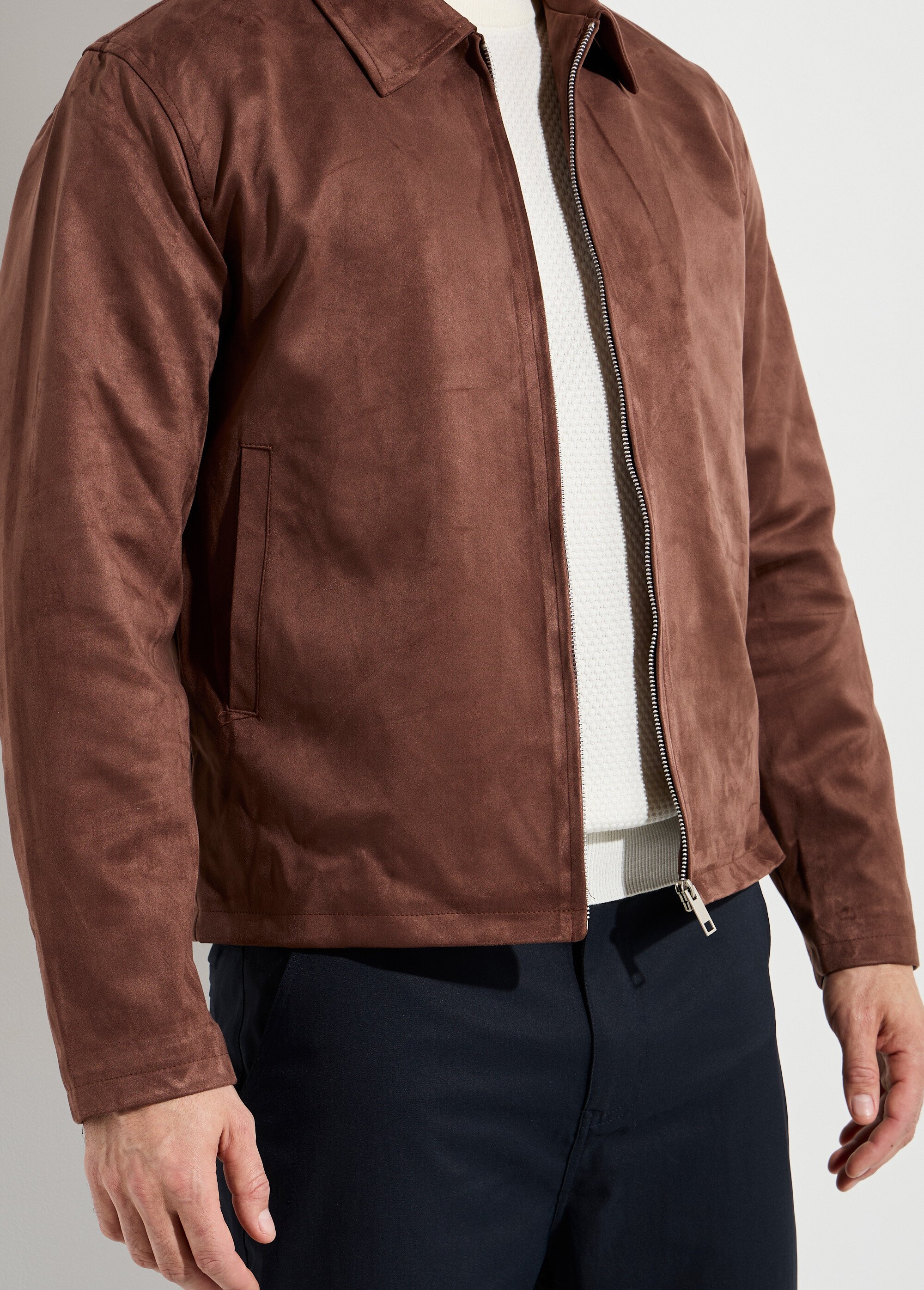 Blouson court zippé en suédine Homme Marron FRIQQ529N90 DE1
