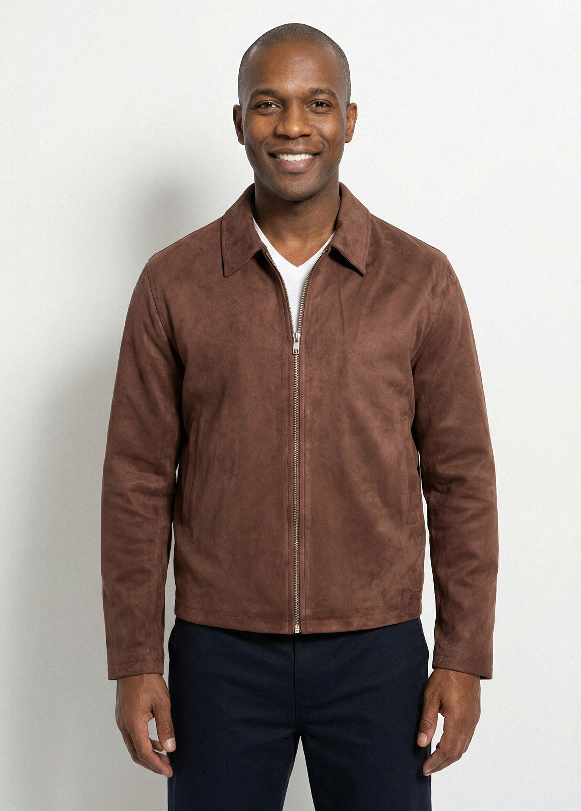 Blouson court zippé en suédine Homme Marron FRIQQ529N90 FA1