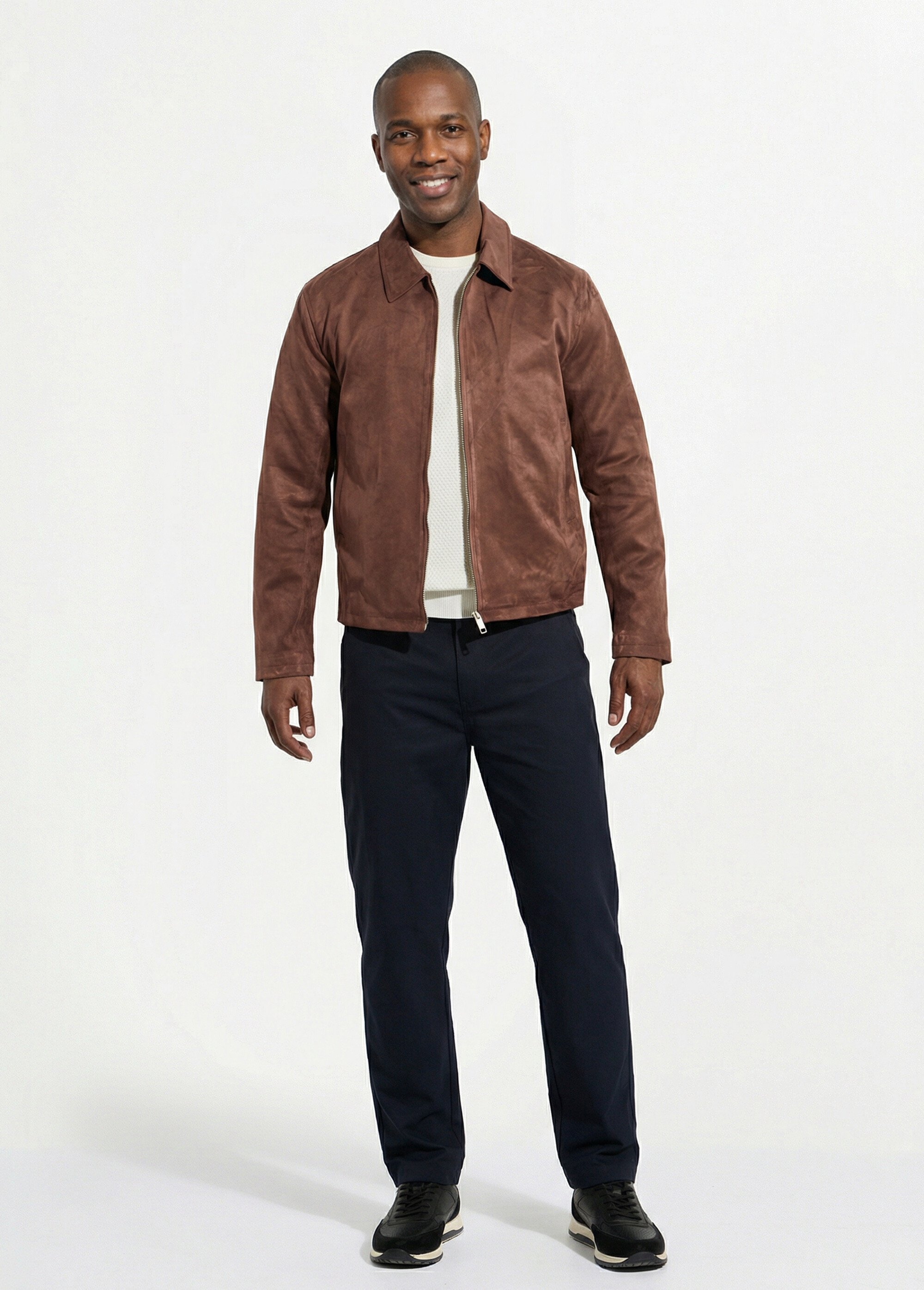 Blouson court zippé en suédine Homme Marron FRIQQ529N90 SF1