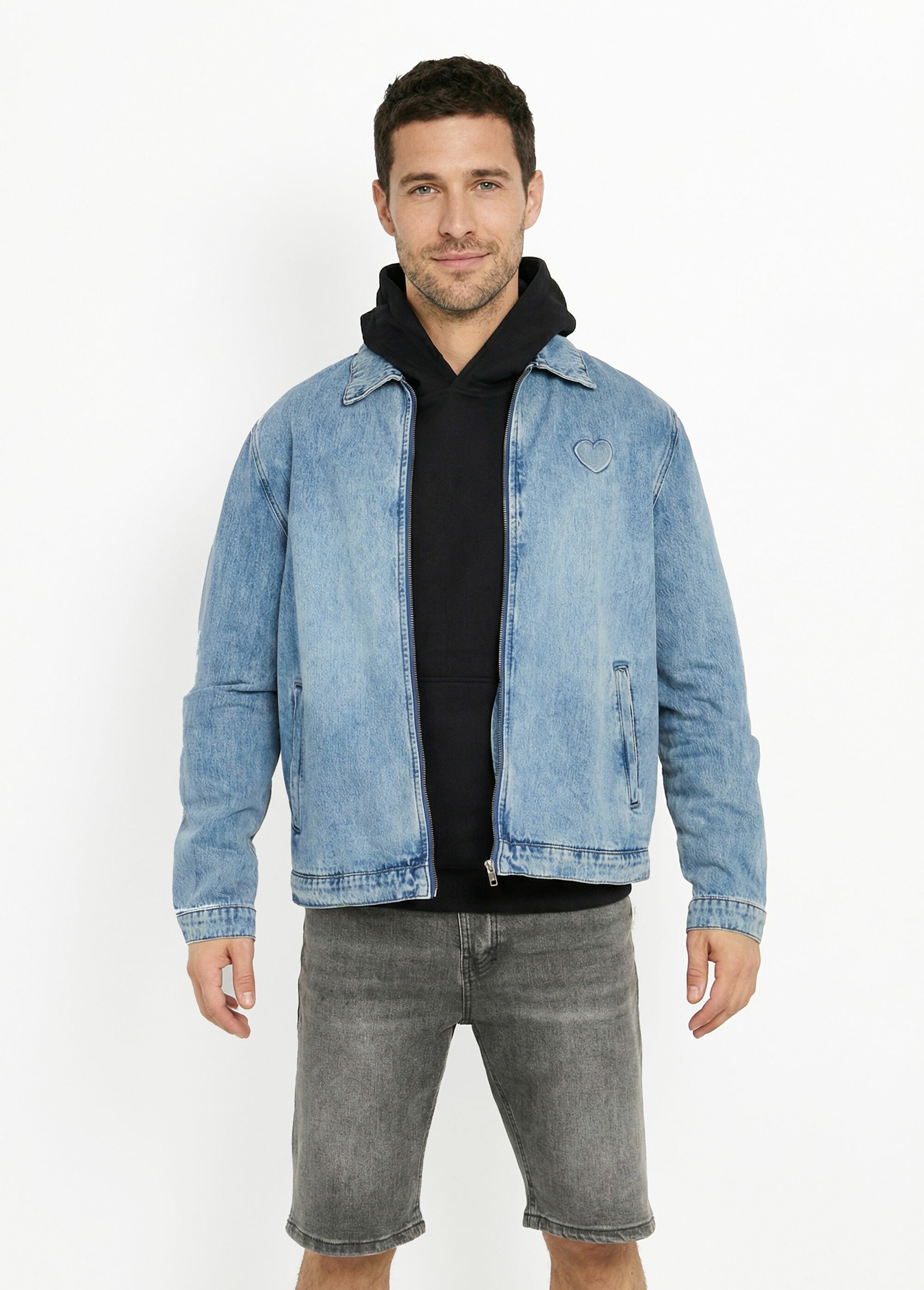 Blouson en jean zippé, cœur poitrine Homme BLEU DENIM LYSJF-028 FA1
