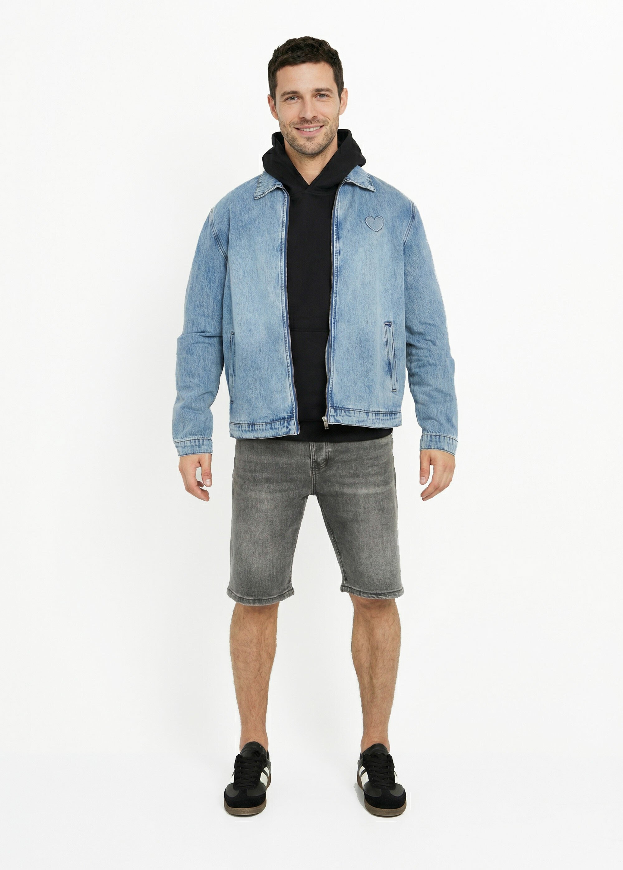Blouson en jean zippé, cœur poitrine Homme BLEU DENIM LYSJF-028 SF1