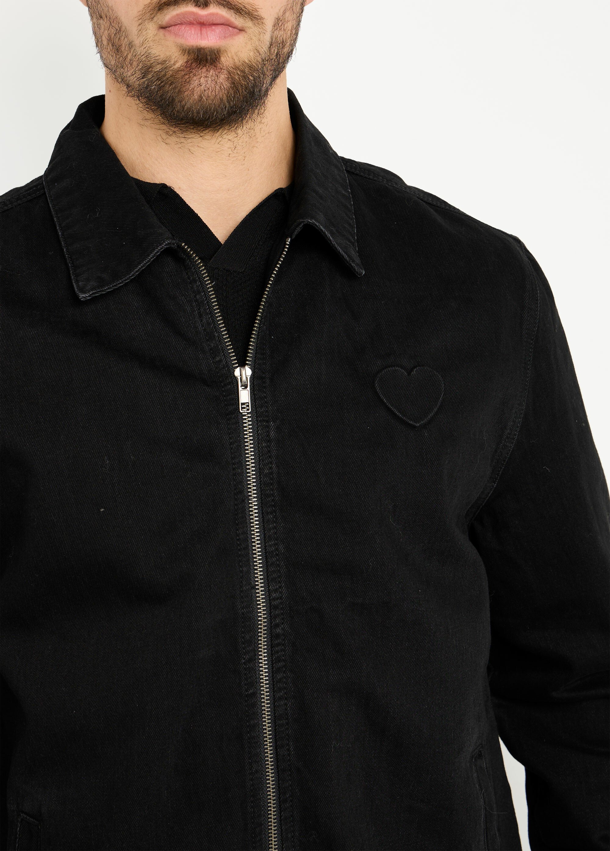 Blouson en jean zippé, cœur poitrine Homme Noir LYSJF-028 DE1