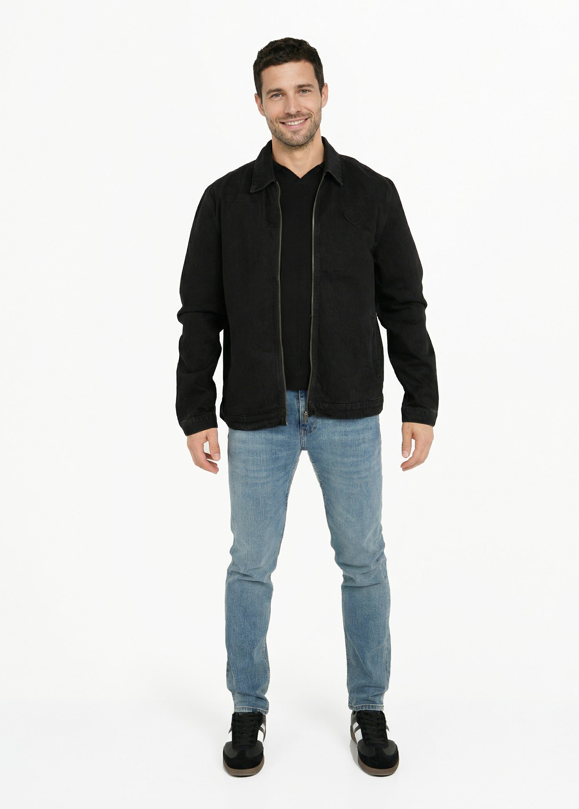 Blouson en jean zippé, cœur poitrine Homme Noir LYSJF-028 SF1