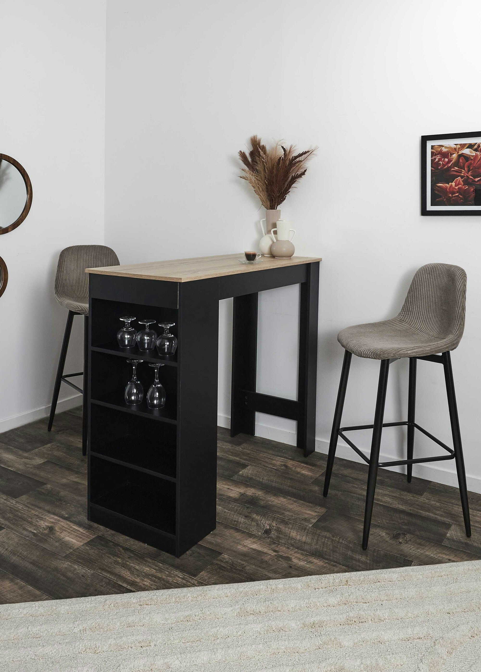 Chaises hautes de bar, velours cotelé 1T MARRON CMP-HD0283 SI1