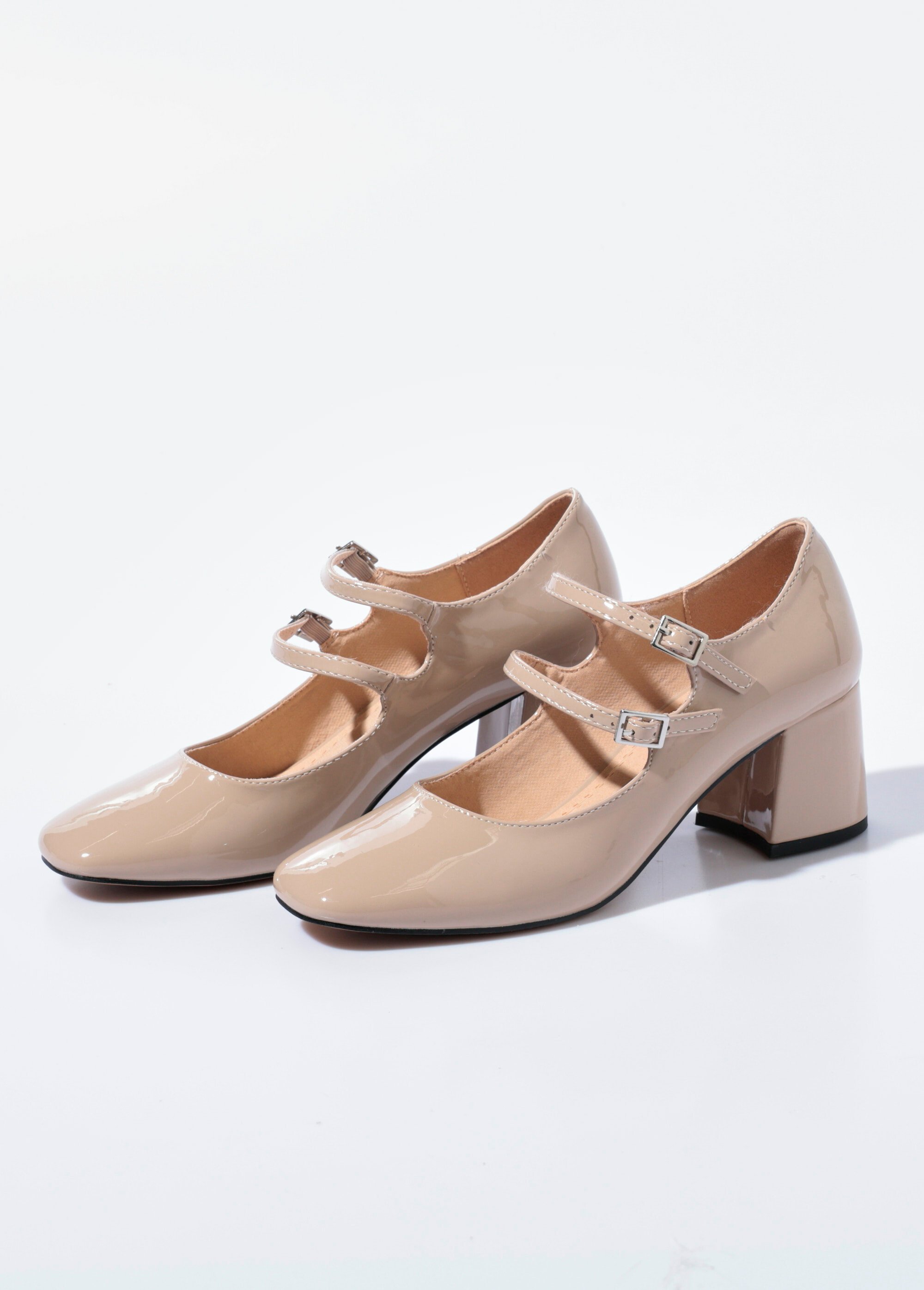 Babies à talon vernies avec bout carré Femme Beige CORM5755 DE1