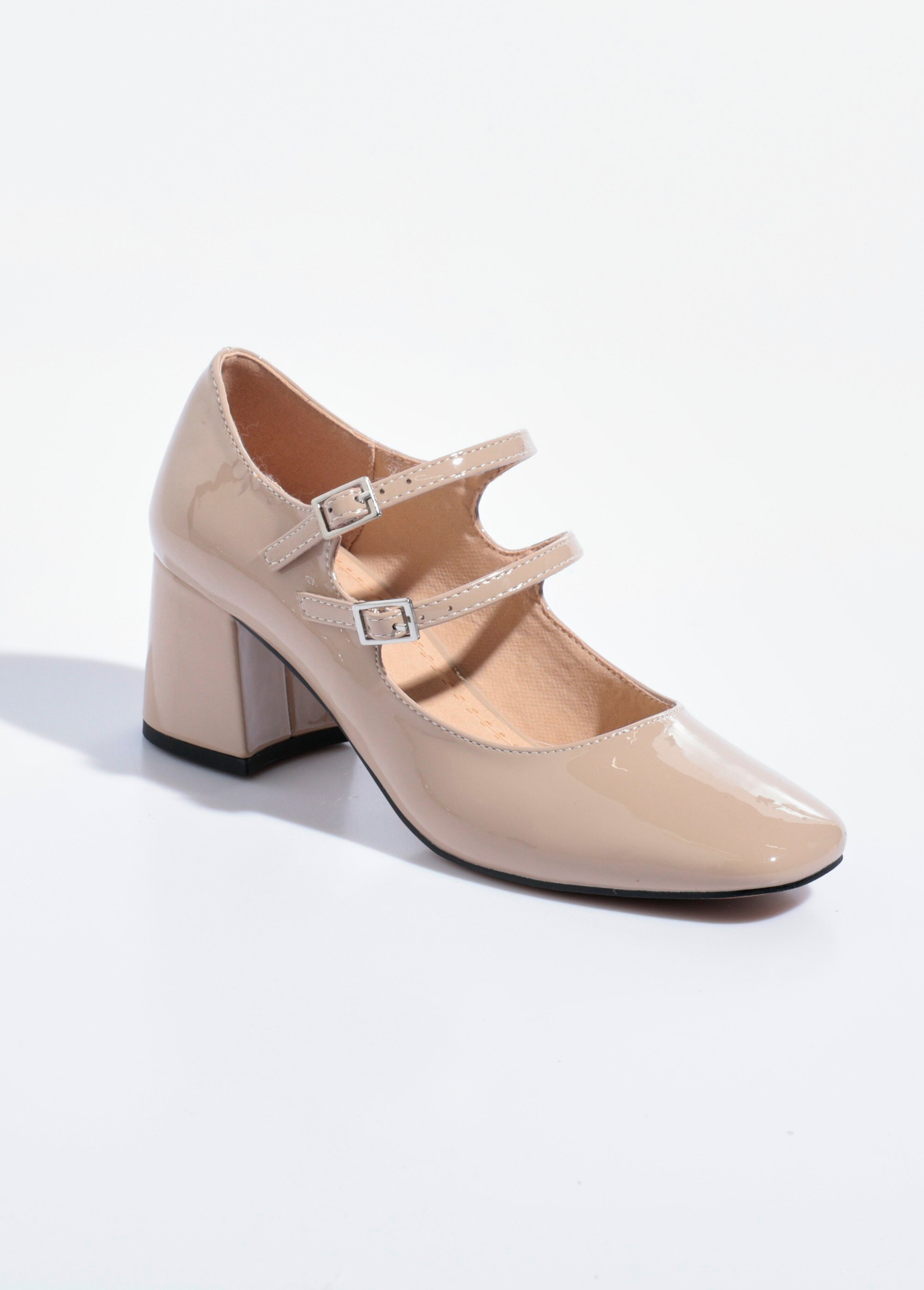 Babies à talon vernies avec bout carré Femme Beige CORM5755 FA1