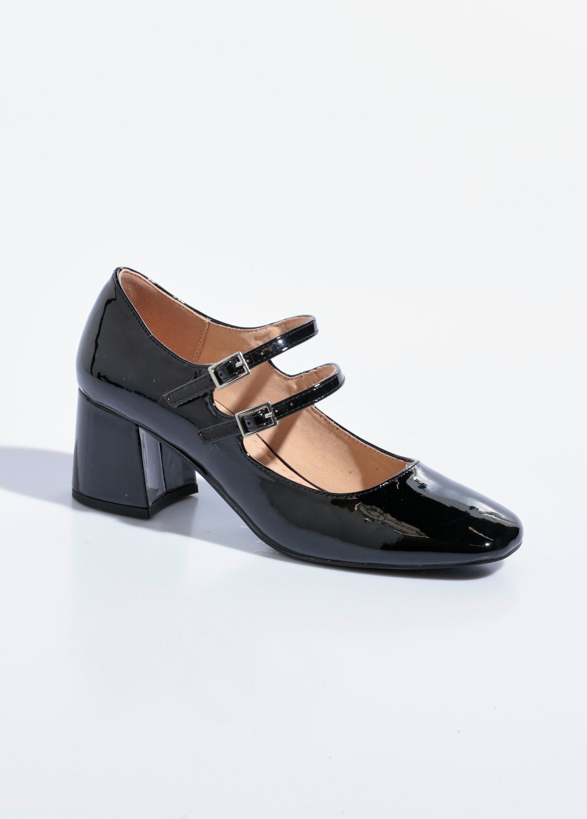 Babies à talon vernies avec bout carré Femme Noir CORM5755 FA1
