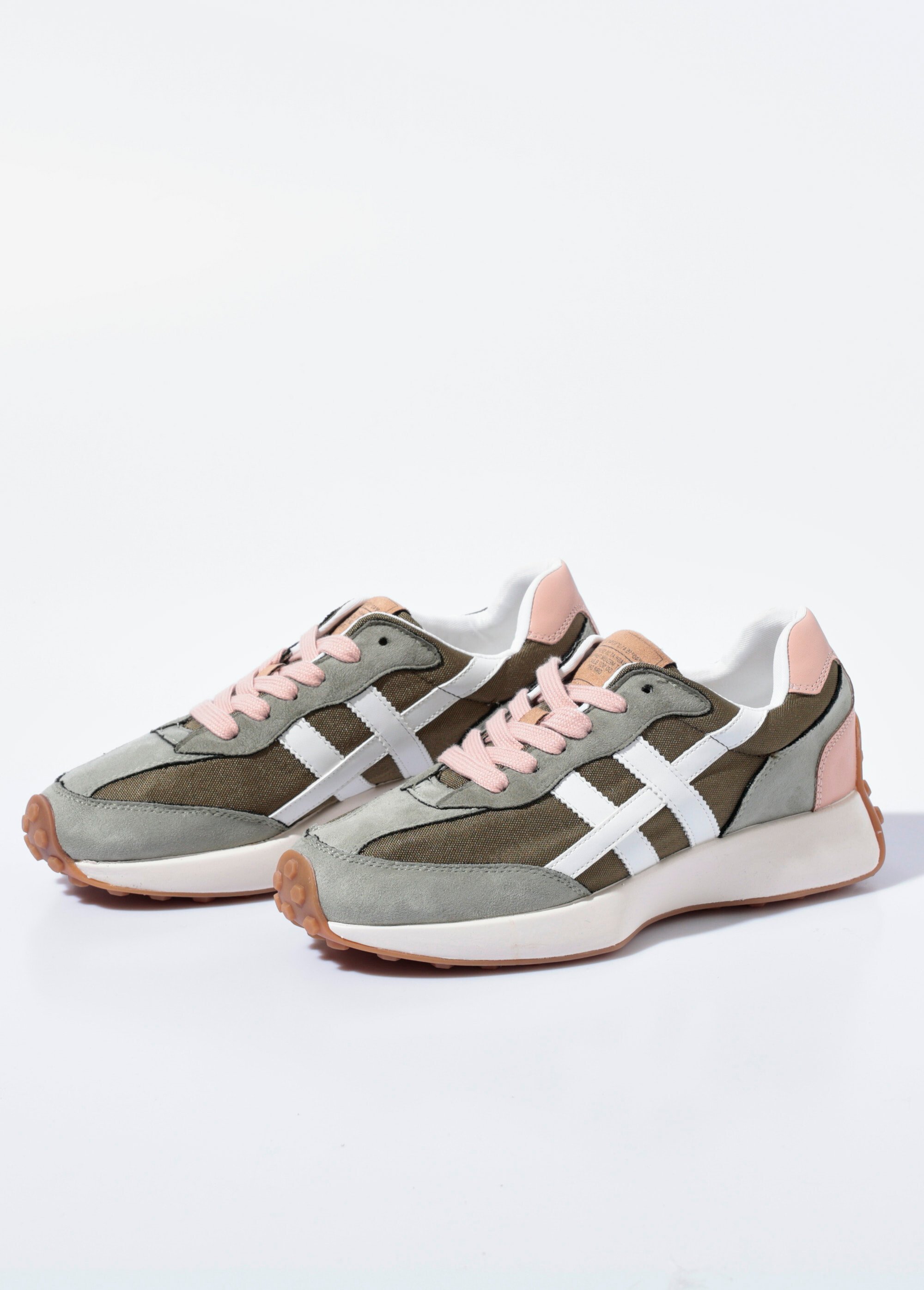 Baskets compensées multimatières à lacets Femme KAKI ET ROSE CORM5555 DE1