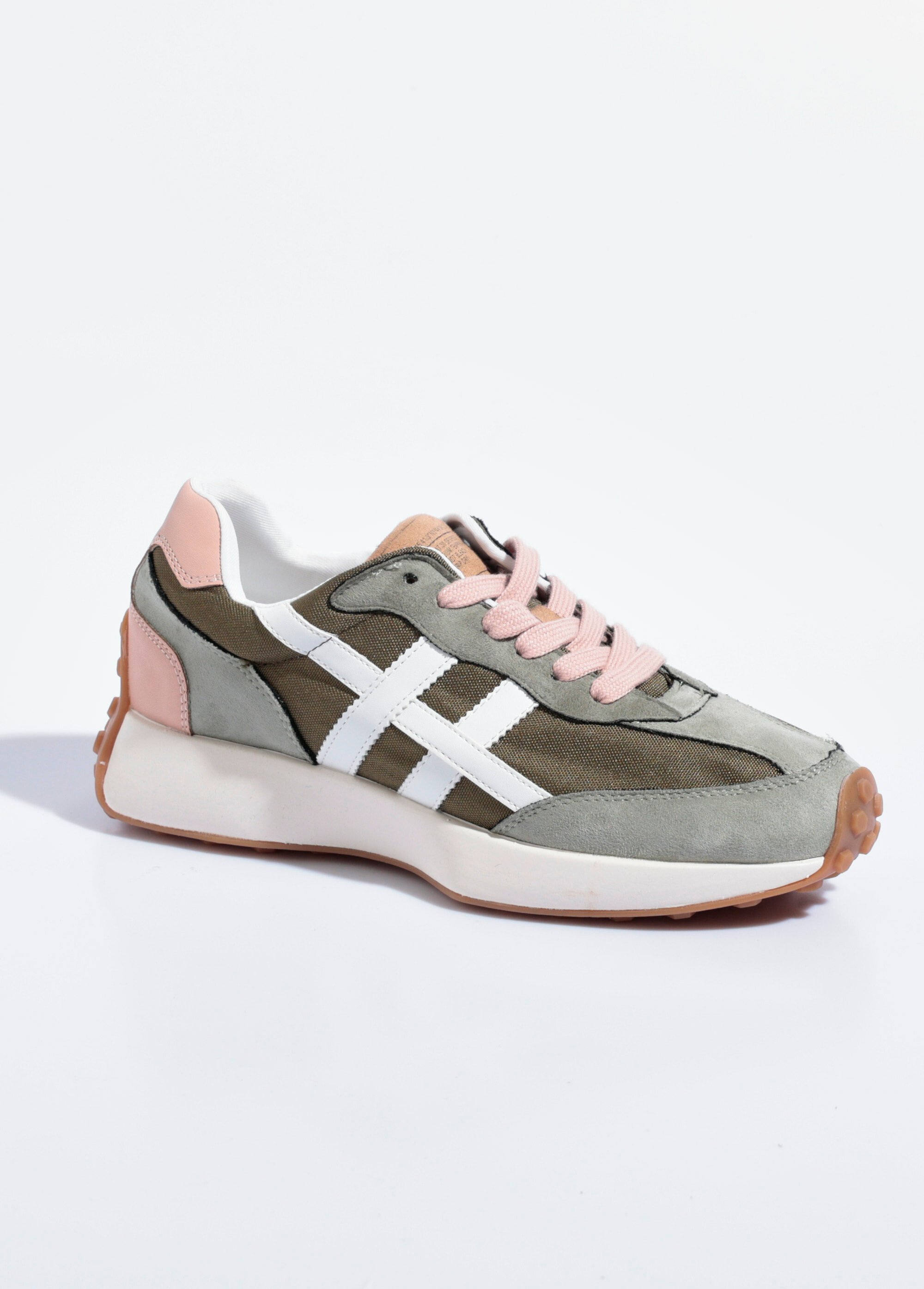 Baskets compensées multimatières à lacets Femme KAKI ET ROSE CORM5555 FA1