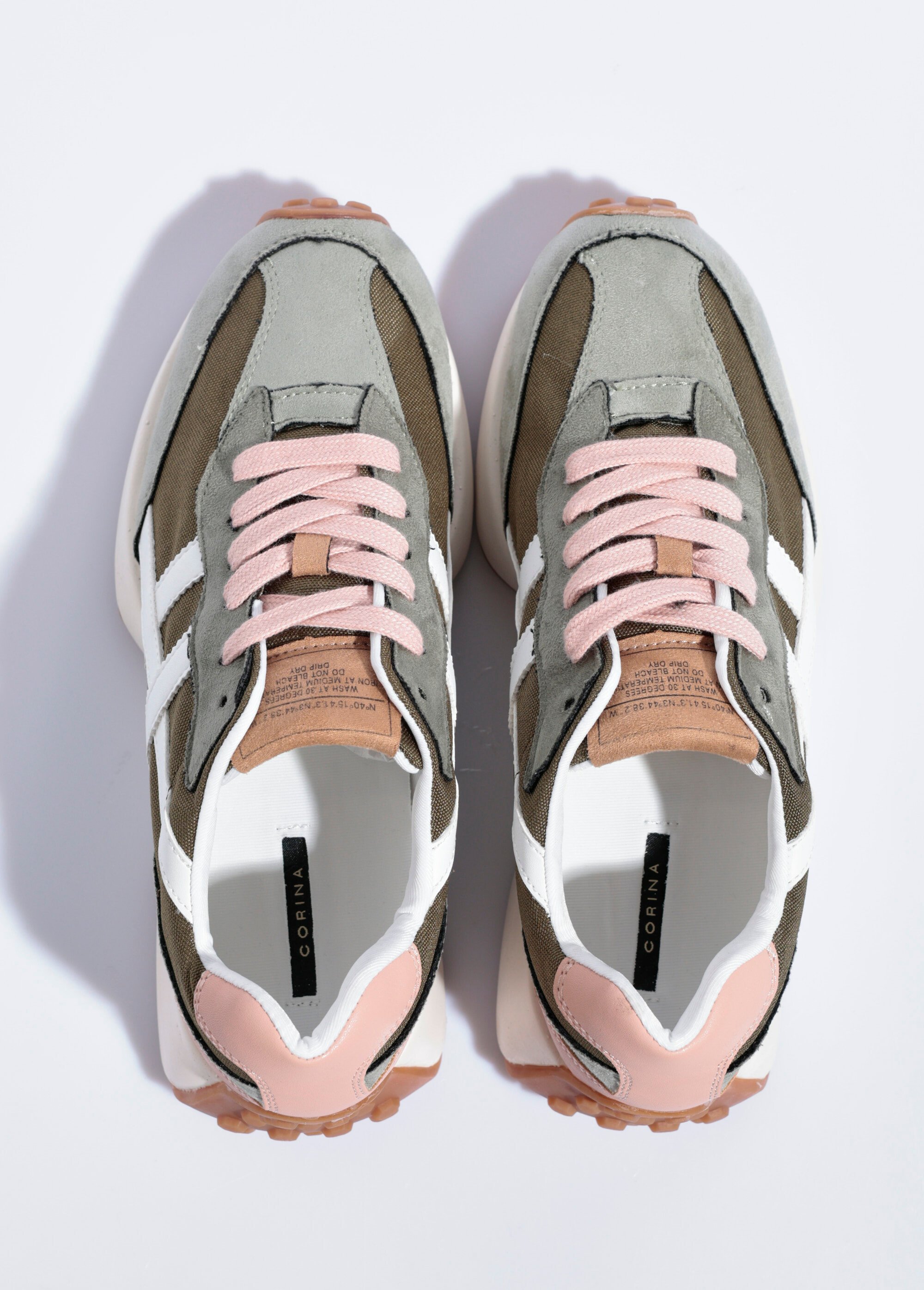 Baskets compensées multimatières à lacets Femme KAKI ET ROSE CORM5555 OV1