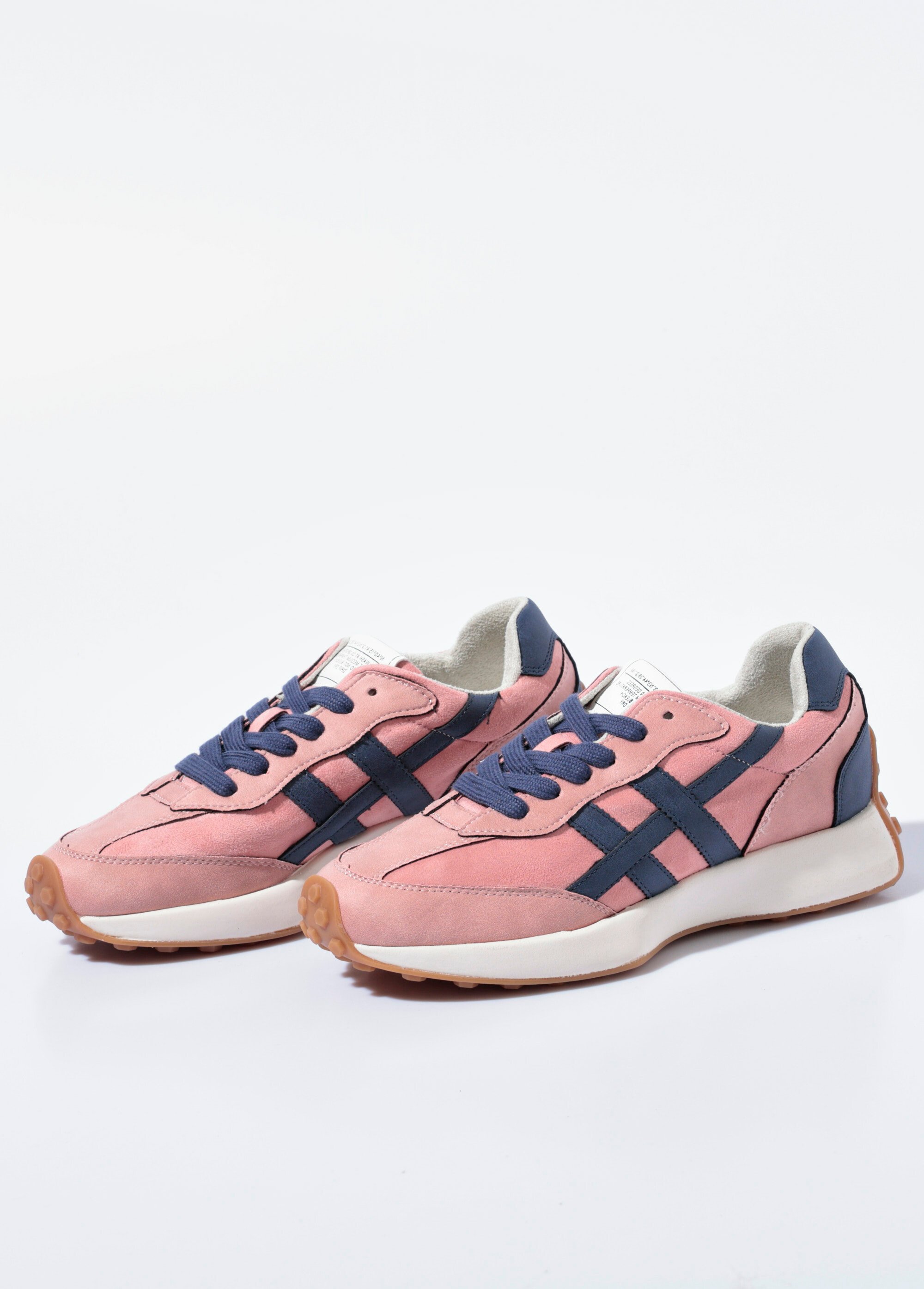 Baskets compensées multimatières à lacets Femme Rose CORM5555 DE1