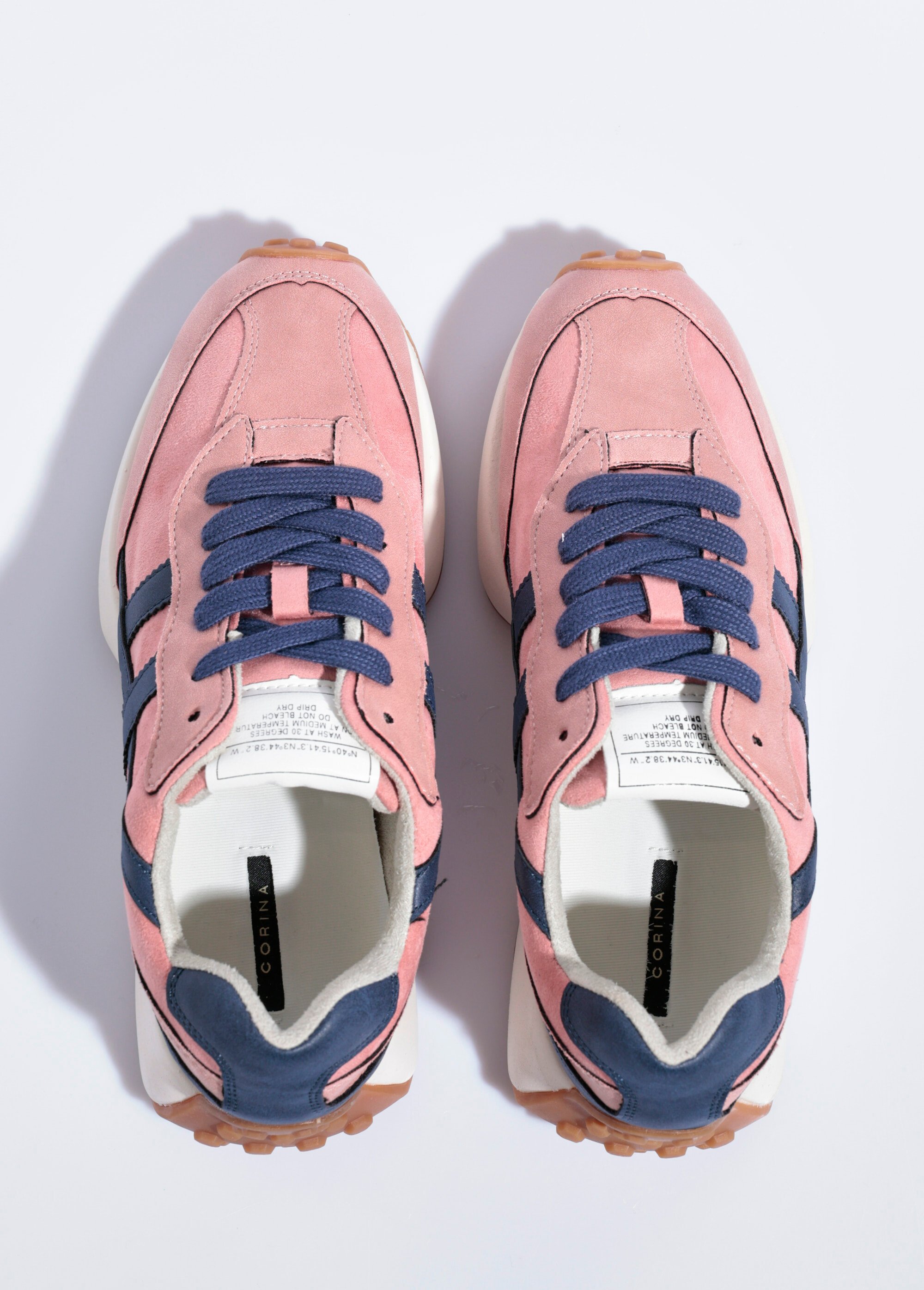 Baskets compensées multimatières à lacets Femme Rose CORM5555 OV1