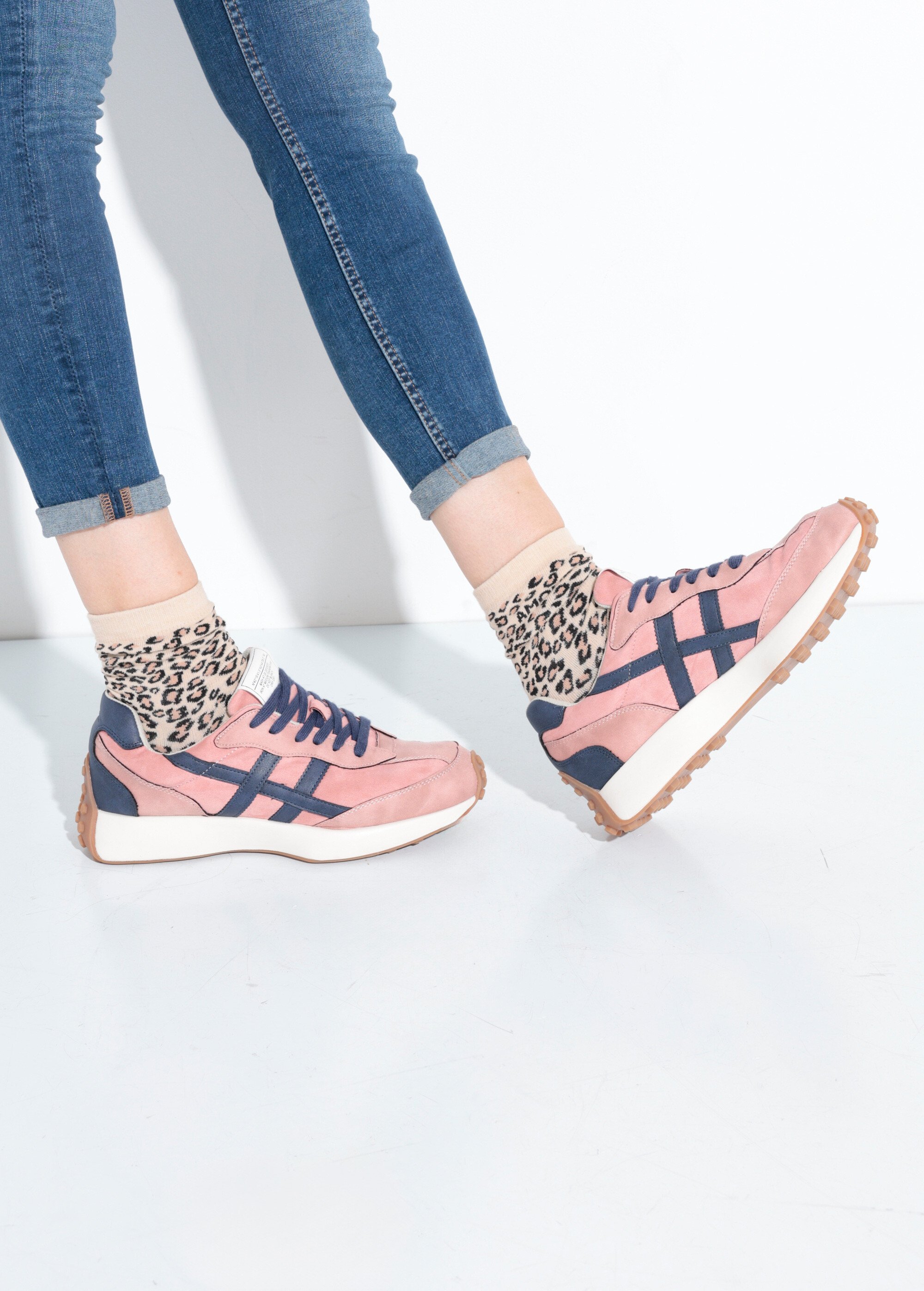 Baskets compensées multimatières à lacets Femme Rose CORM5555 SI1