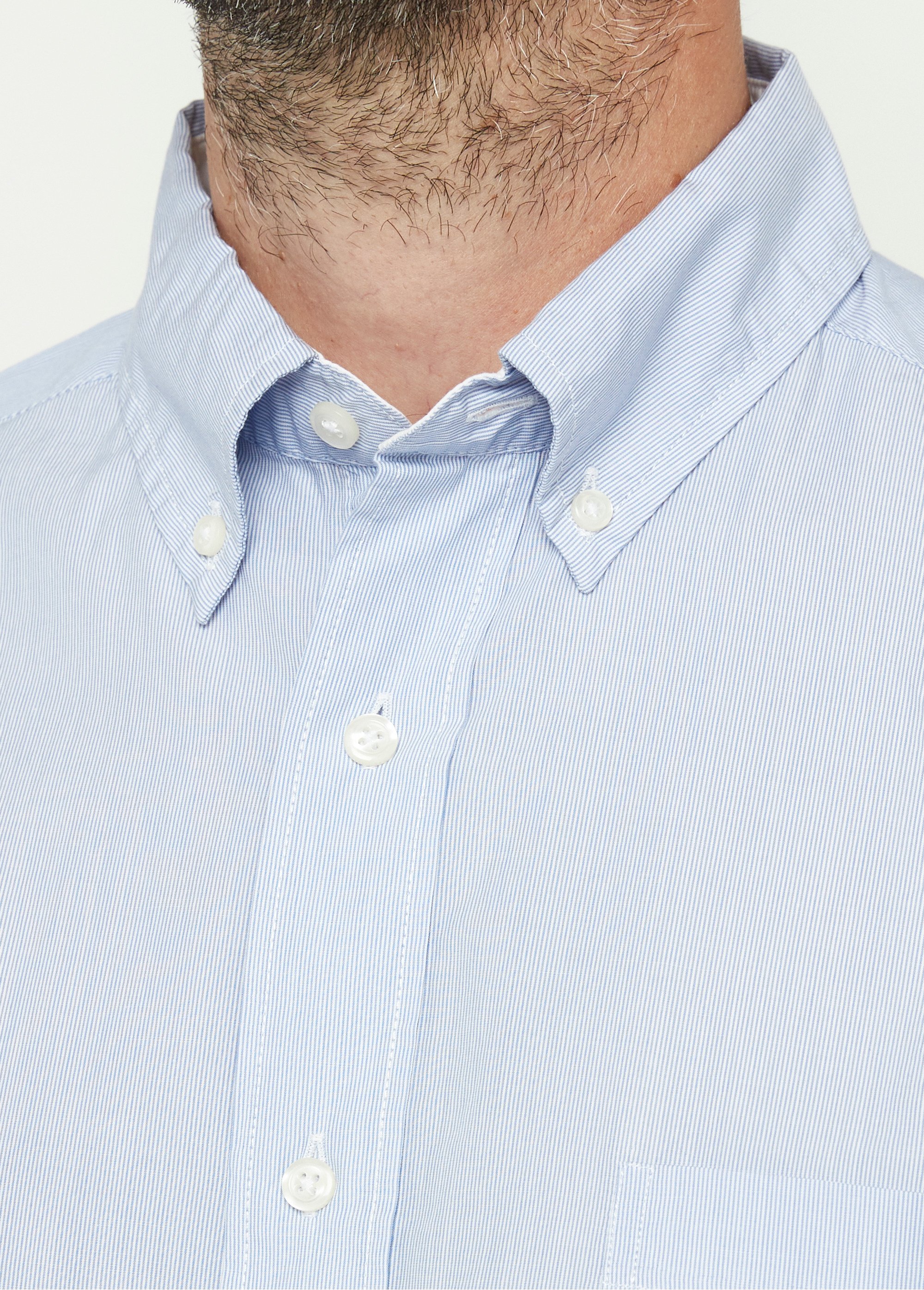 Chemise fines rayures, col pointes boutonnées Homme Bleu DC-E2AQWV06 DE1