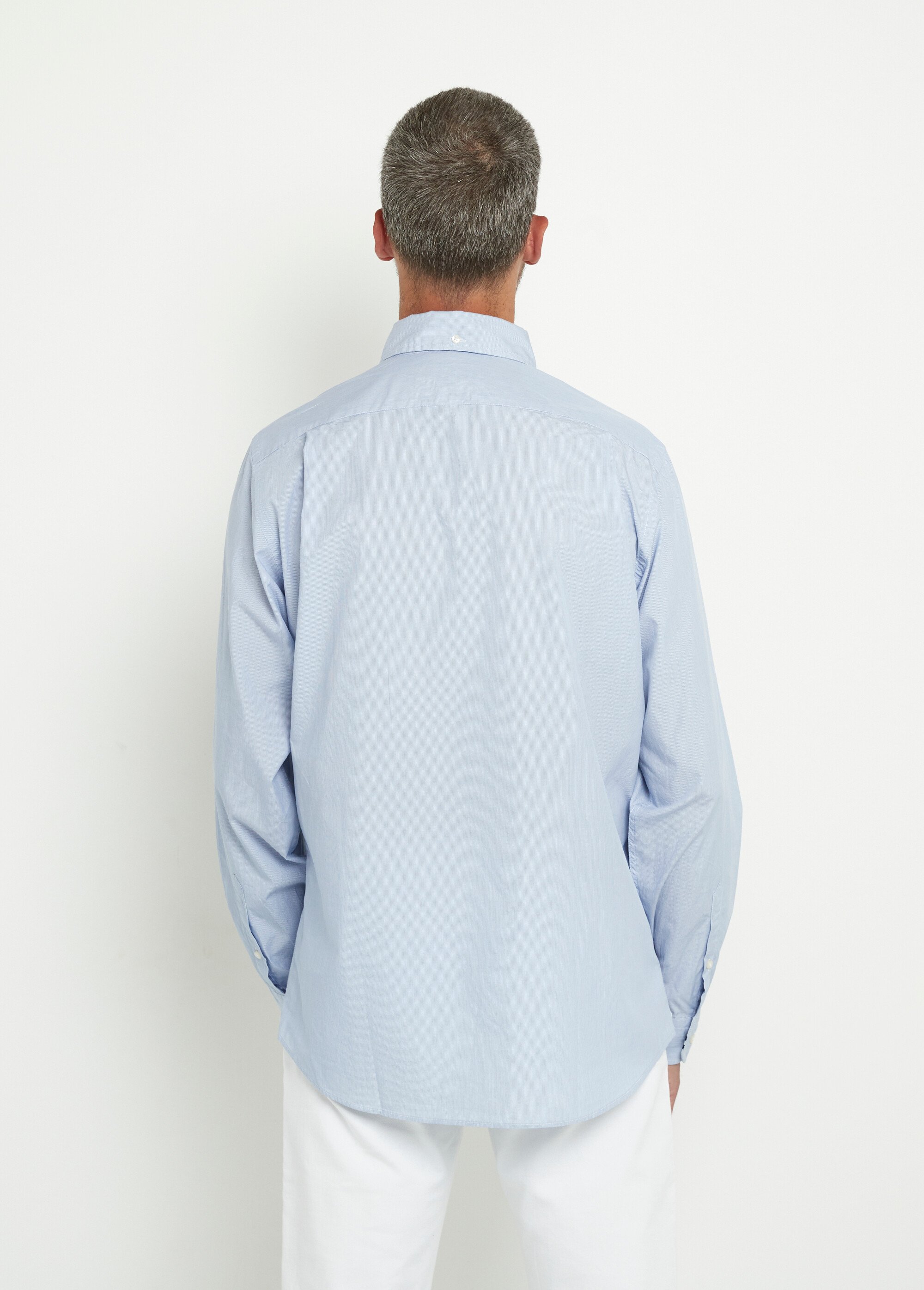 Chemise fines rayures, col pointes boutonnées Homme Bleu DC-E2AQWV06 DO1