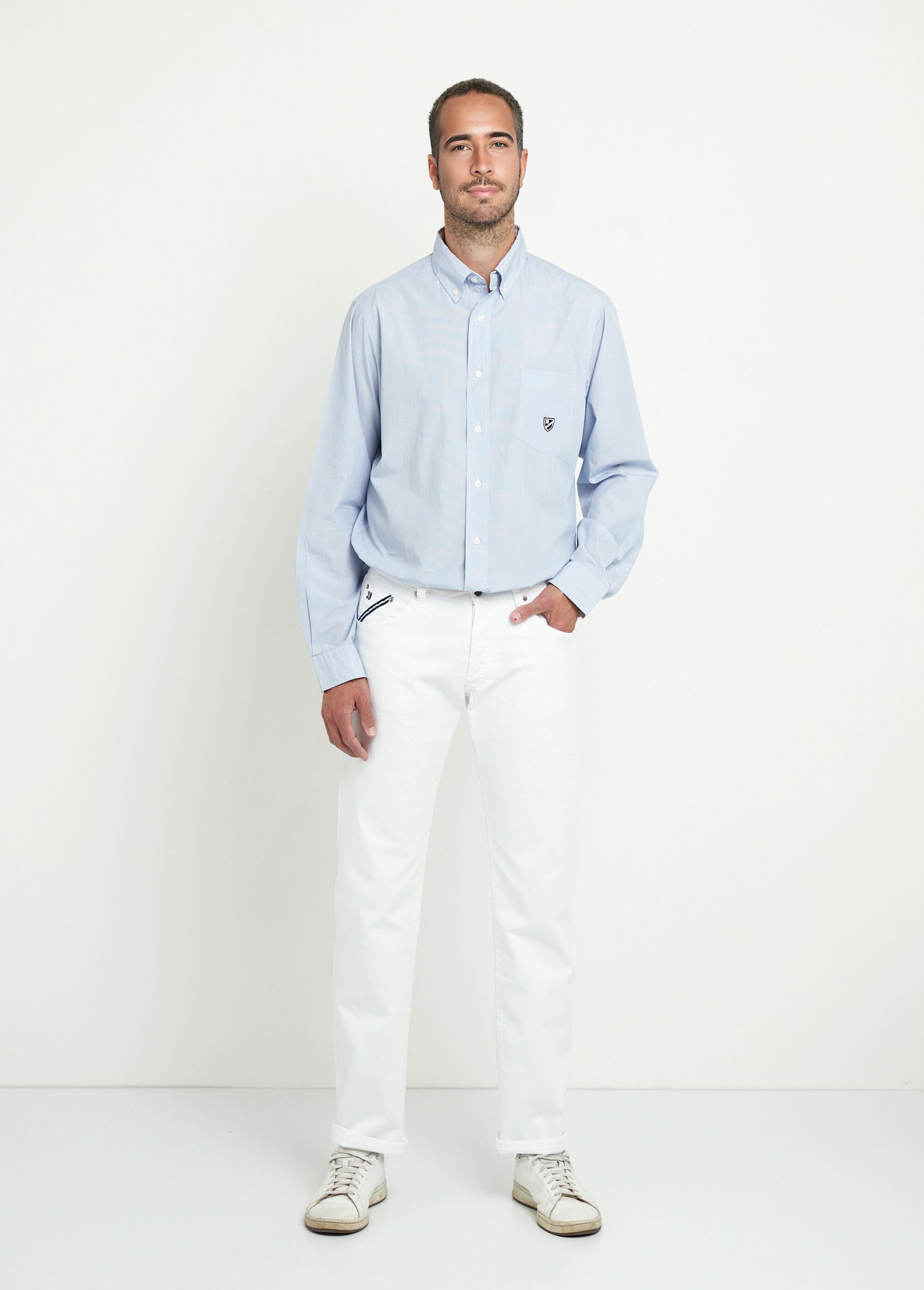 Chemise fines rayures, col pointes boutonnées Homme Bleu DC-E2AQWV06 SF1