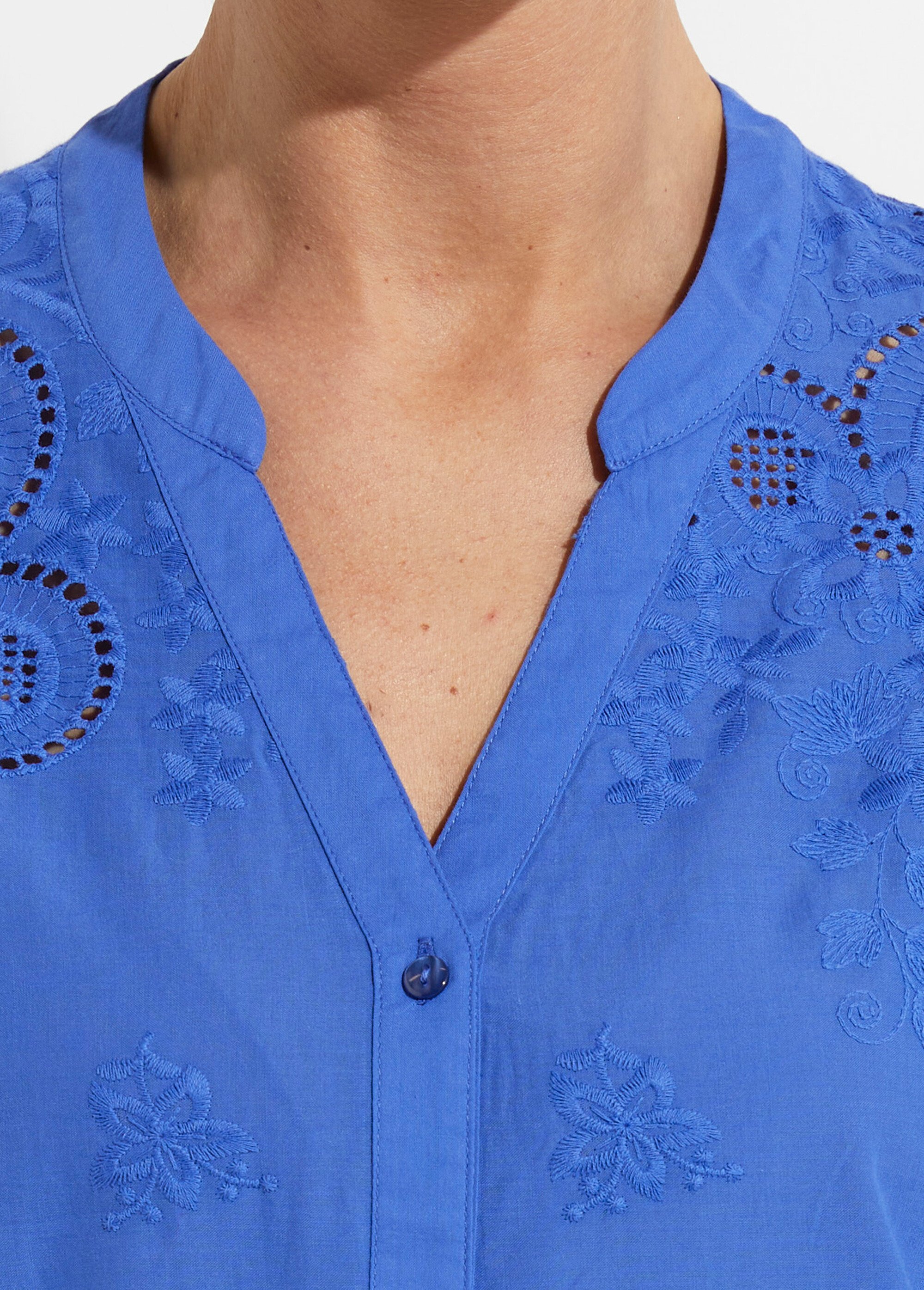 Chemisier long coton brodé manches 3/4 Femme Bleu CASCADE DE2