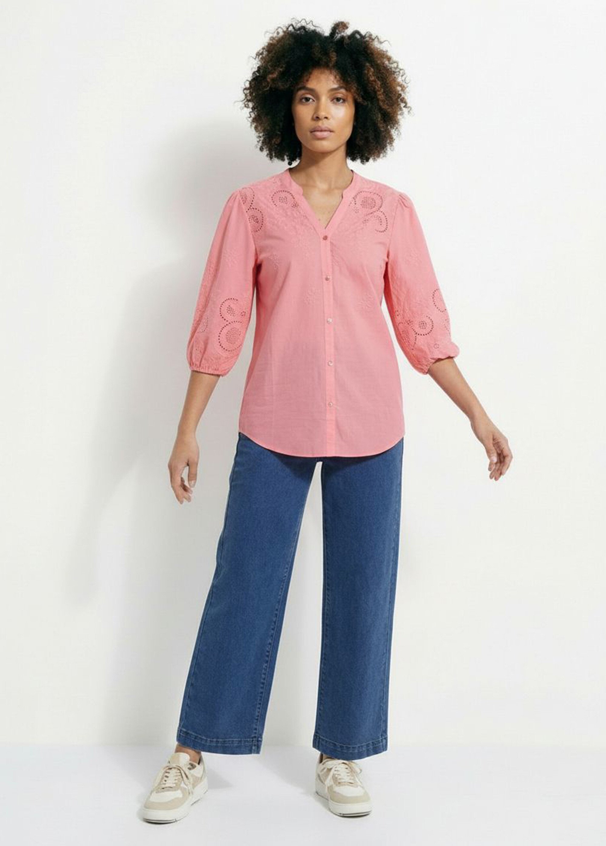 Chemisier long coton brodé manches 3/4 Femme ROSE BONBON CASCADE SF1