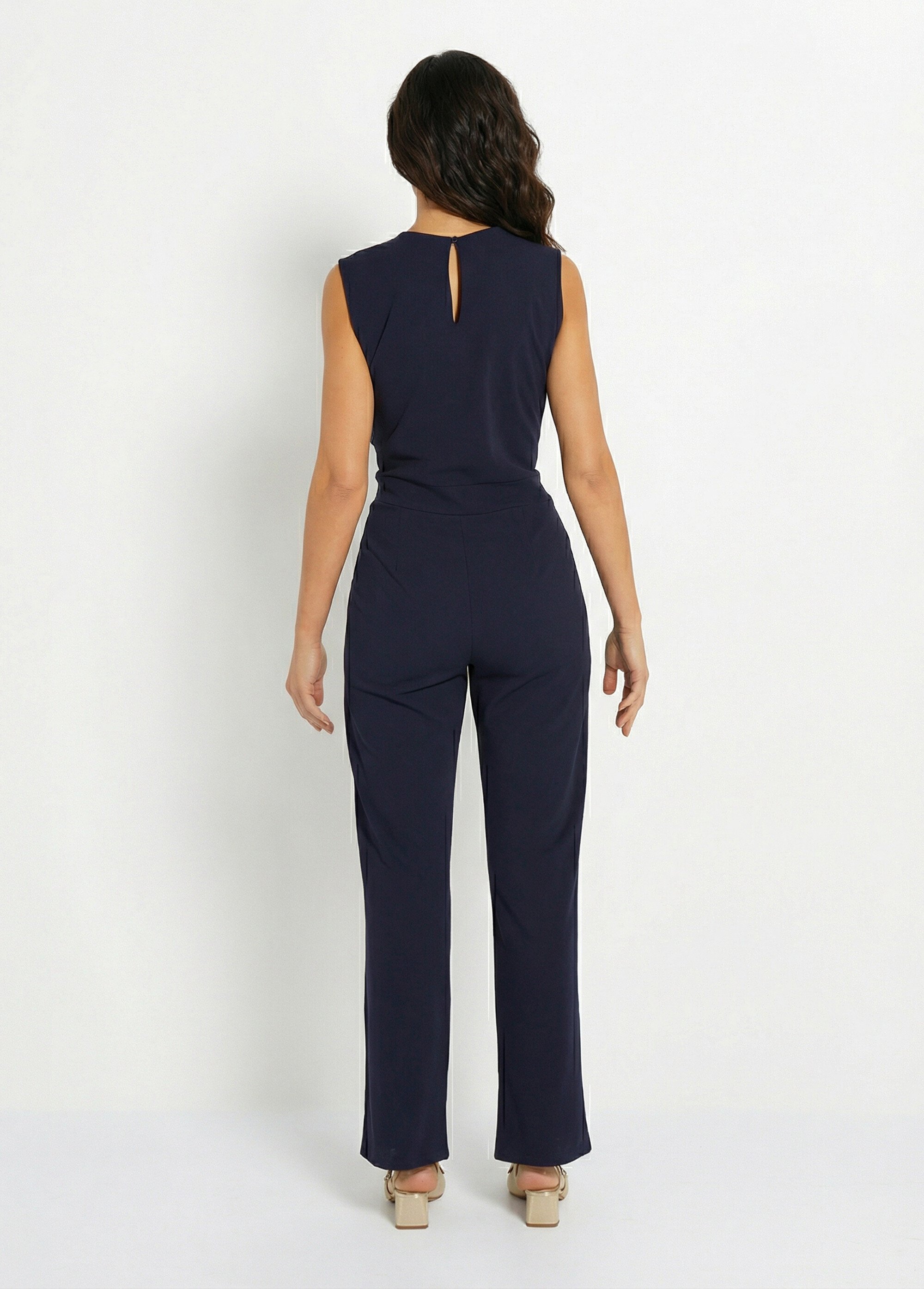 Combi-pantalon unie sans manches col tailleur