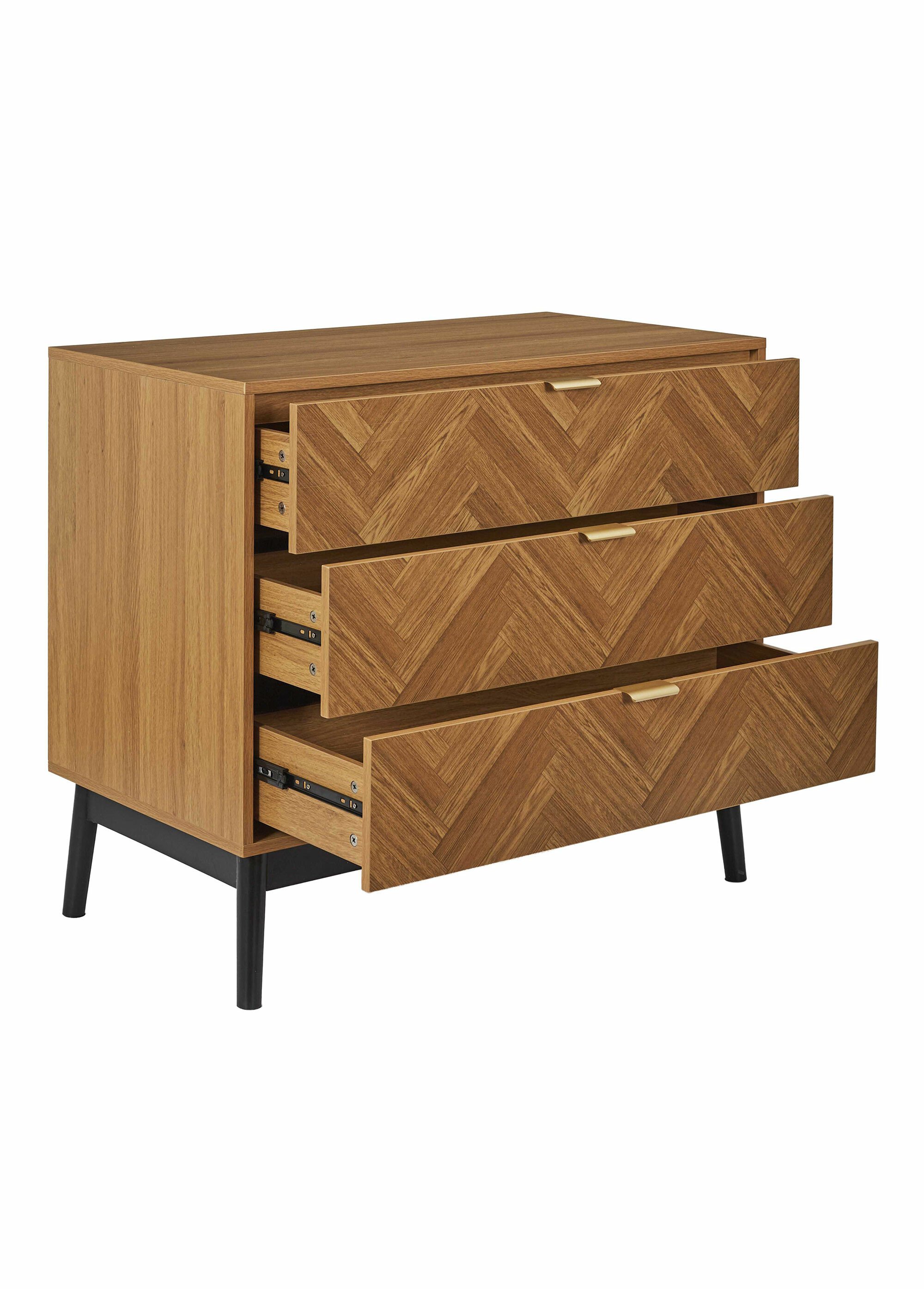 Commode bois façon chevrons, 3 tiroirs MARRON CMP-HD0302 DE2