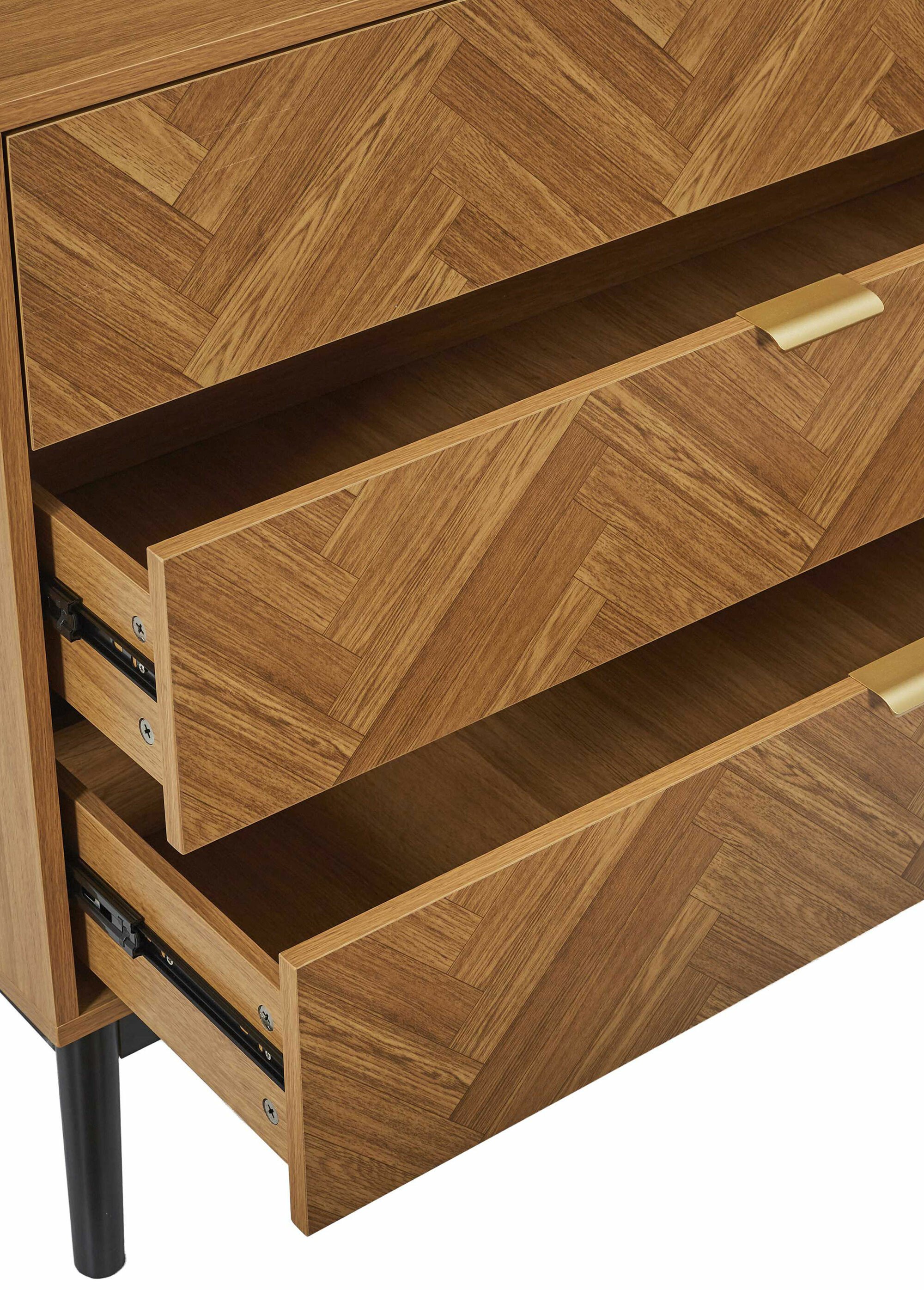 Commode bois façon chevrons, 3 tiroirs MARRON CMP-HD0302 DE3