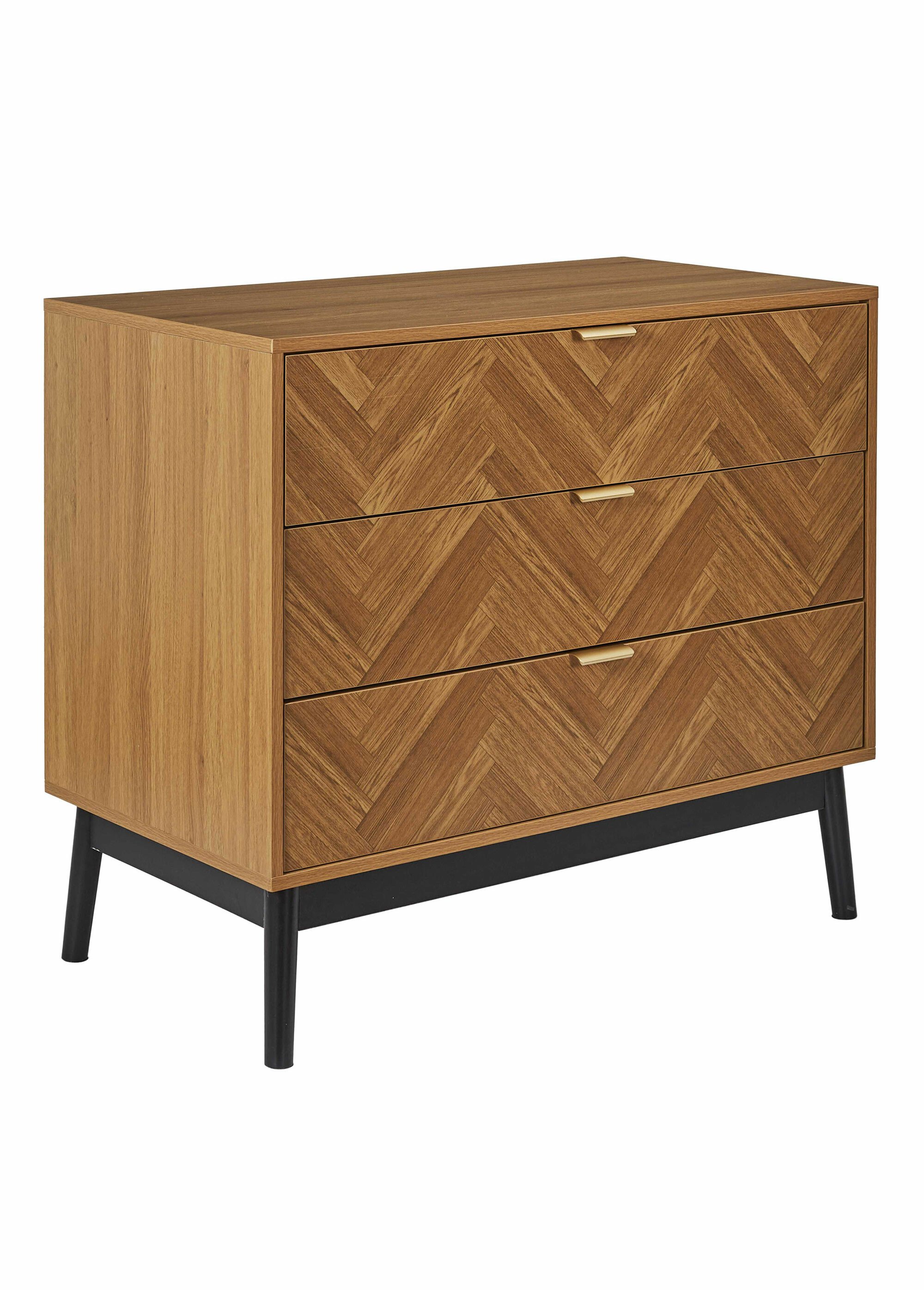 Commode bois façon chevrons, 3 tiroirs MARRON CMP-HD0302 FA1