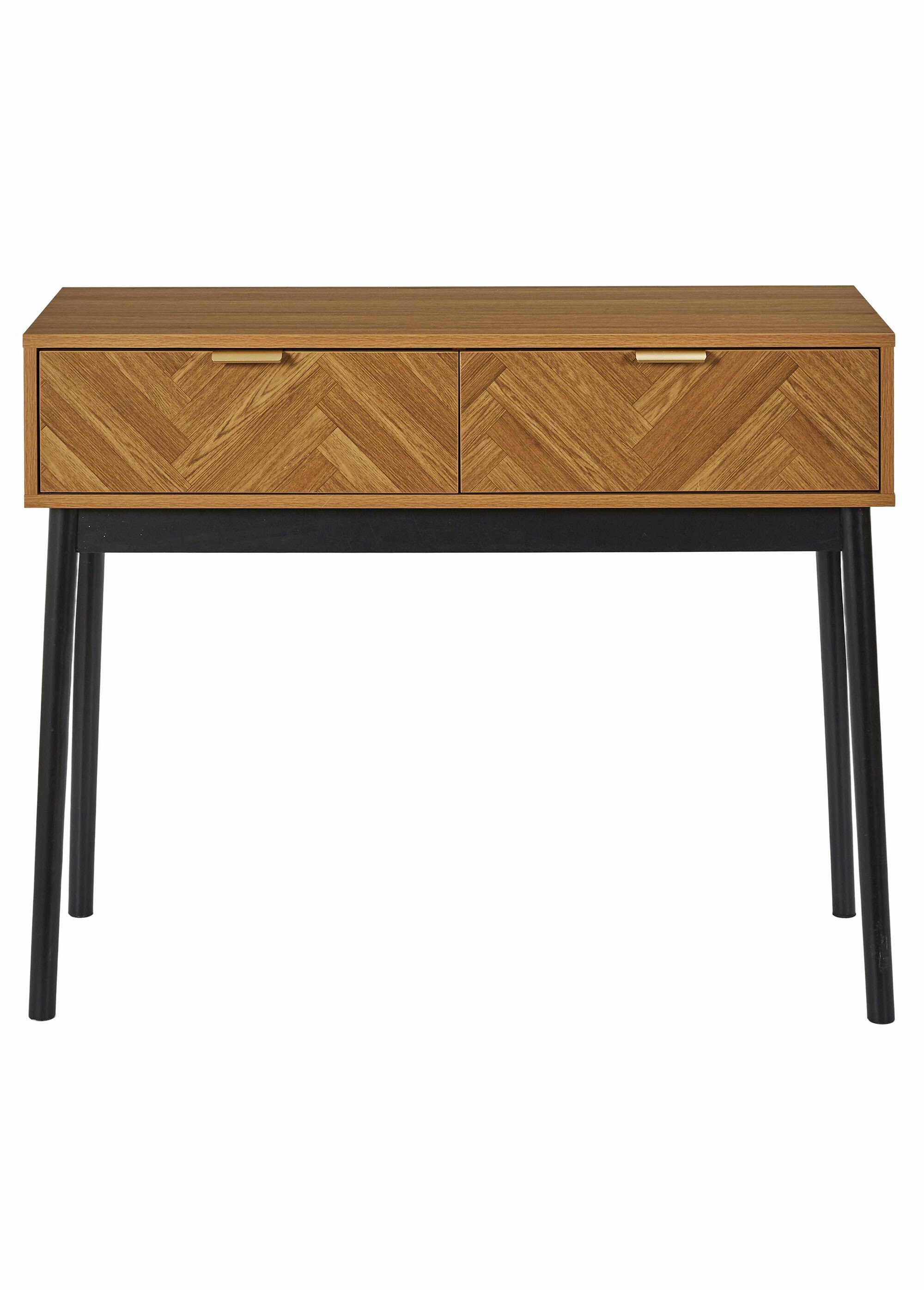 Console bois façon chevrons, 2 tiroirs