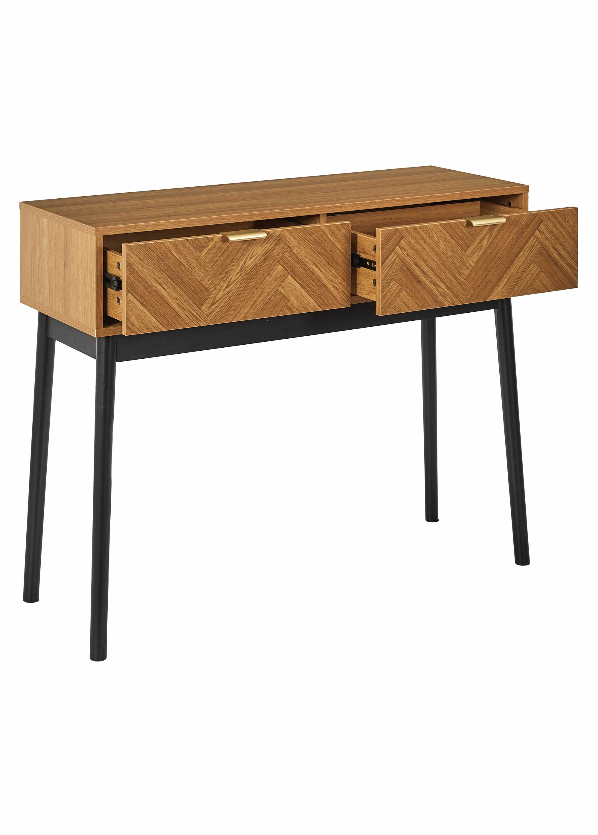 Console bois façon chevrons, 2 tiroirs MARRON CMP-HD0301 DE2