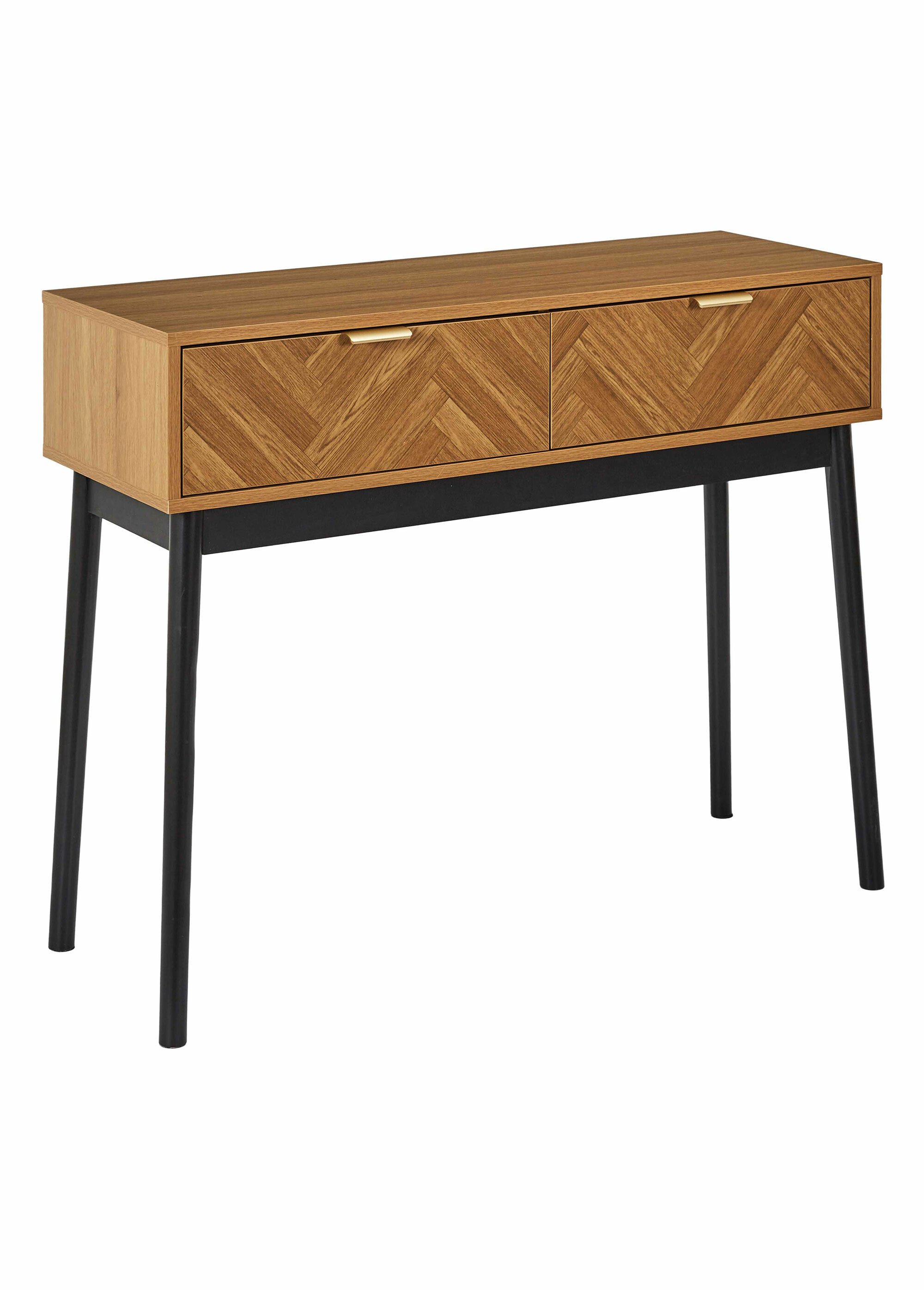 Console bois façon chevrons, 2 tiroirs