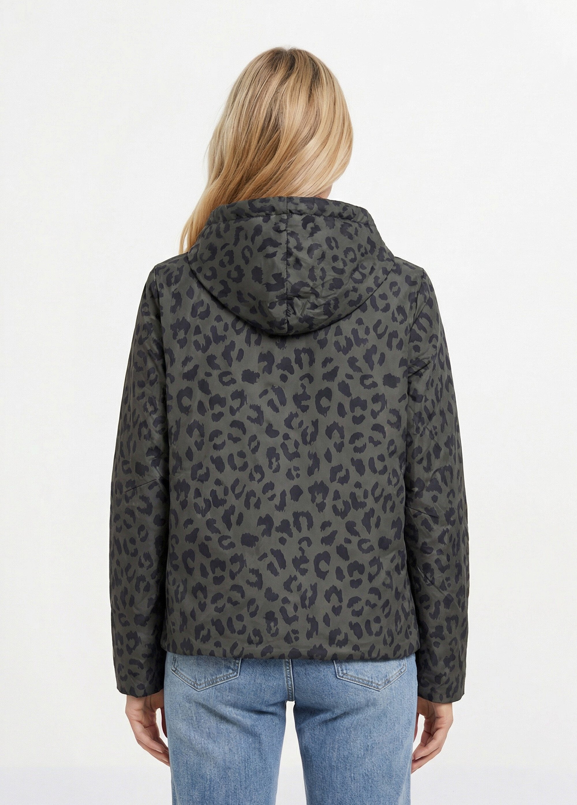 Coupe vent déperlant court motif léopard Femme Vert LJ-5011LEO DO2