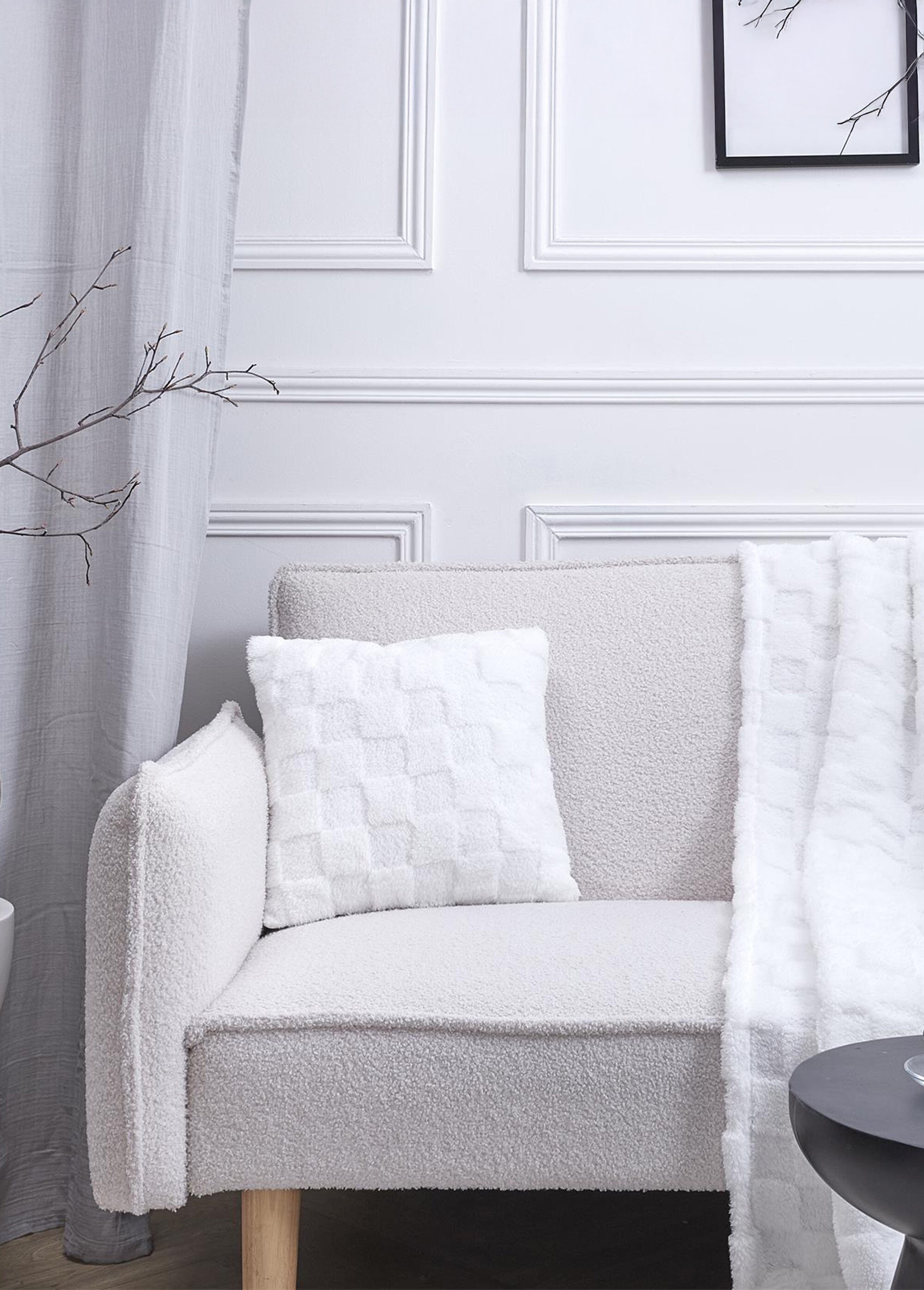 Coussin carré flanelle motif damier Blanc CMP-TX0236 SI1